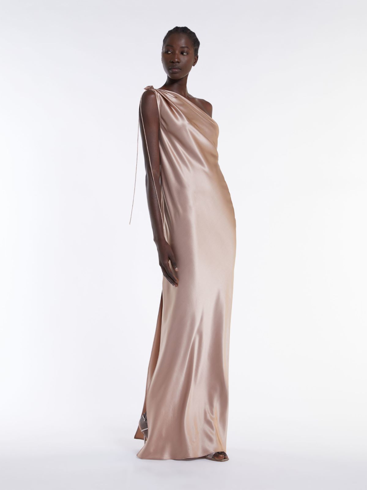 One-shoulder dress in silk satin