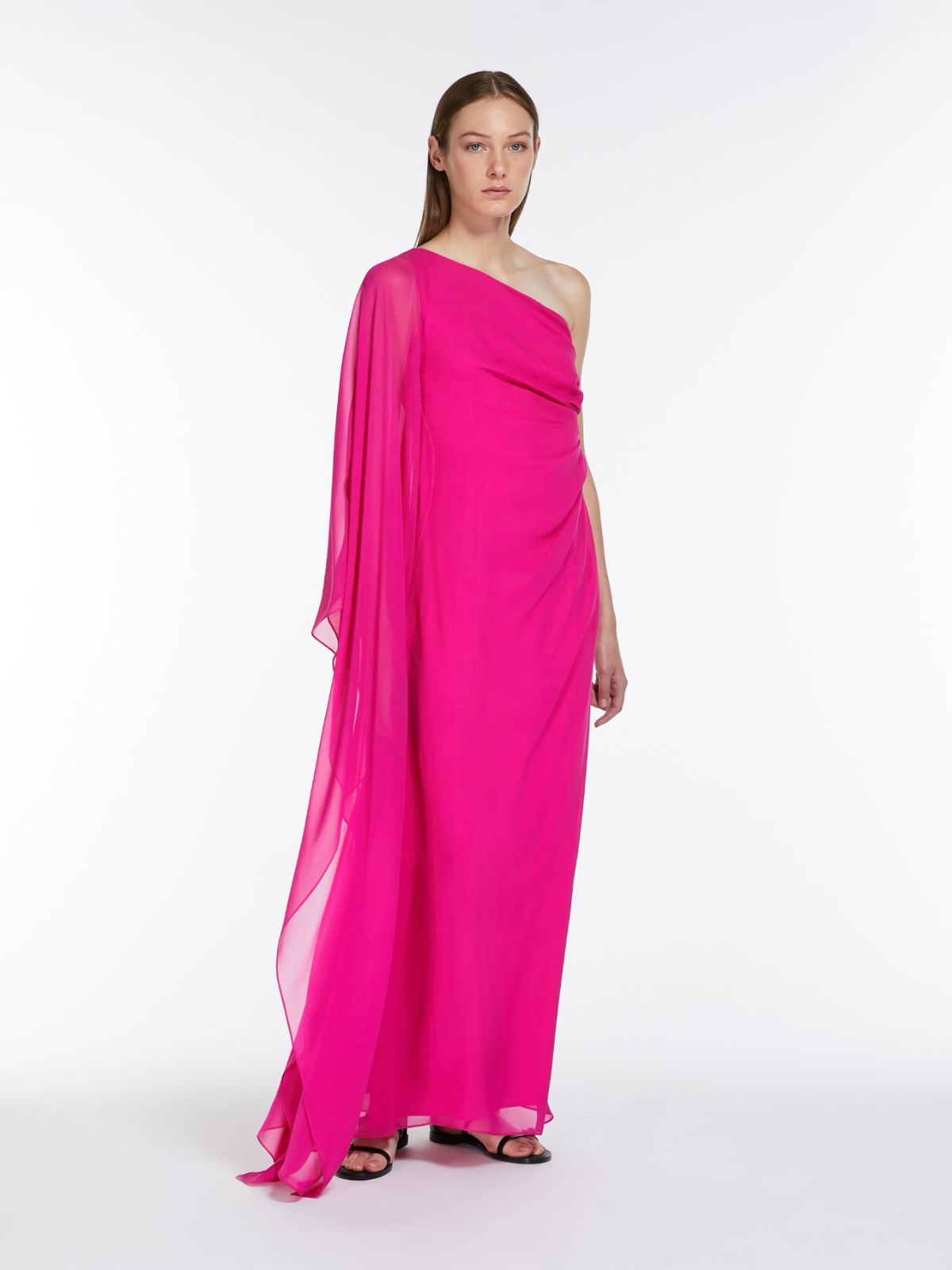 Washed silk one-shoulder dress