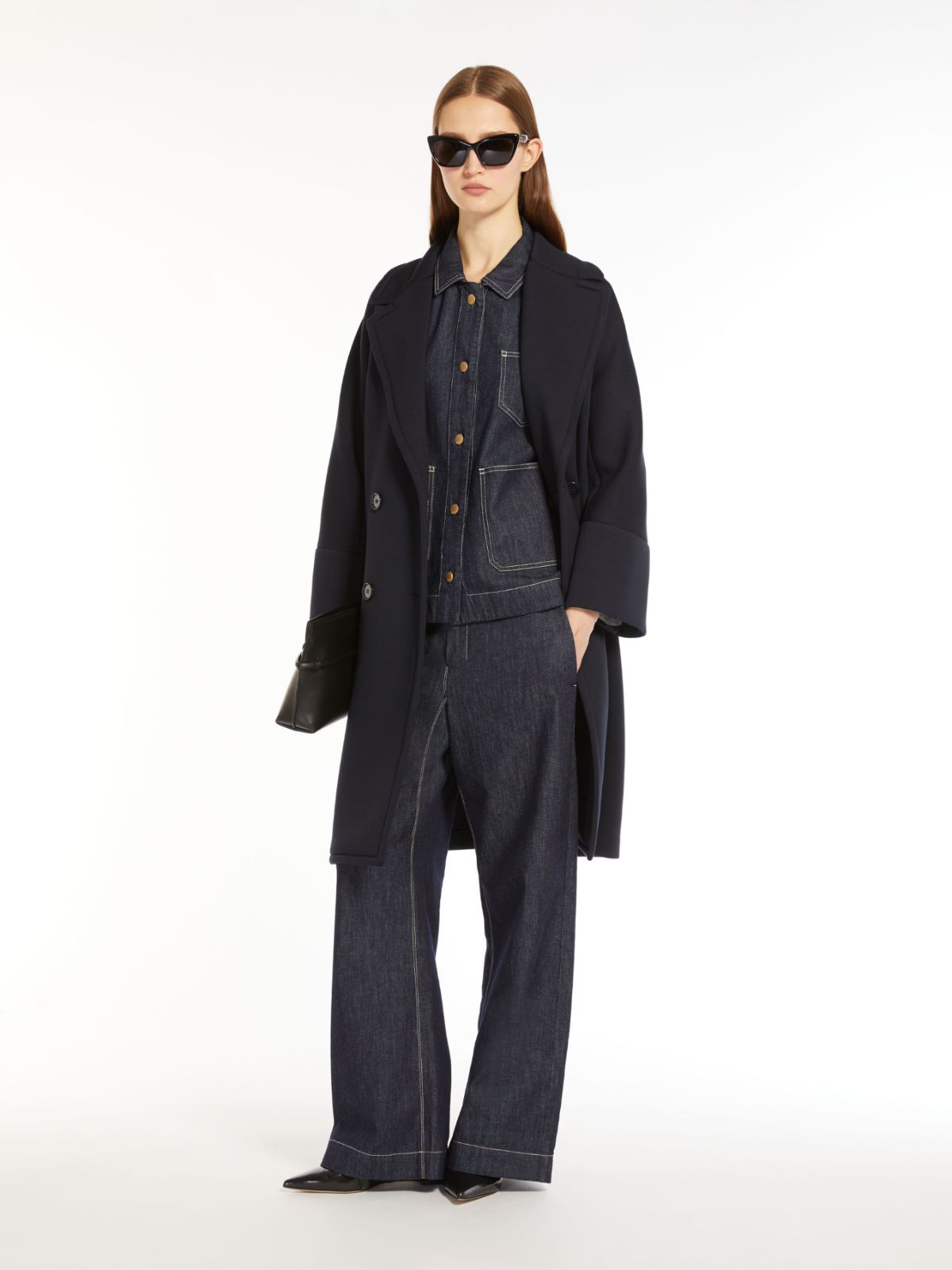 Double-breasted jersey coat