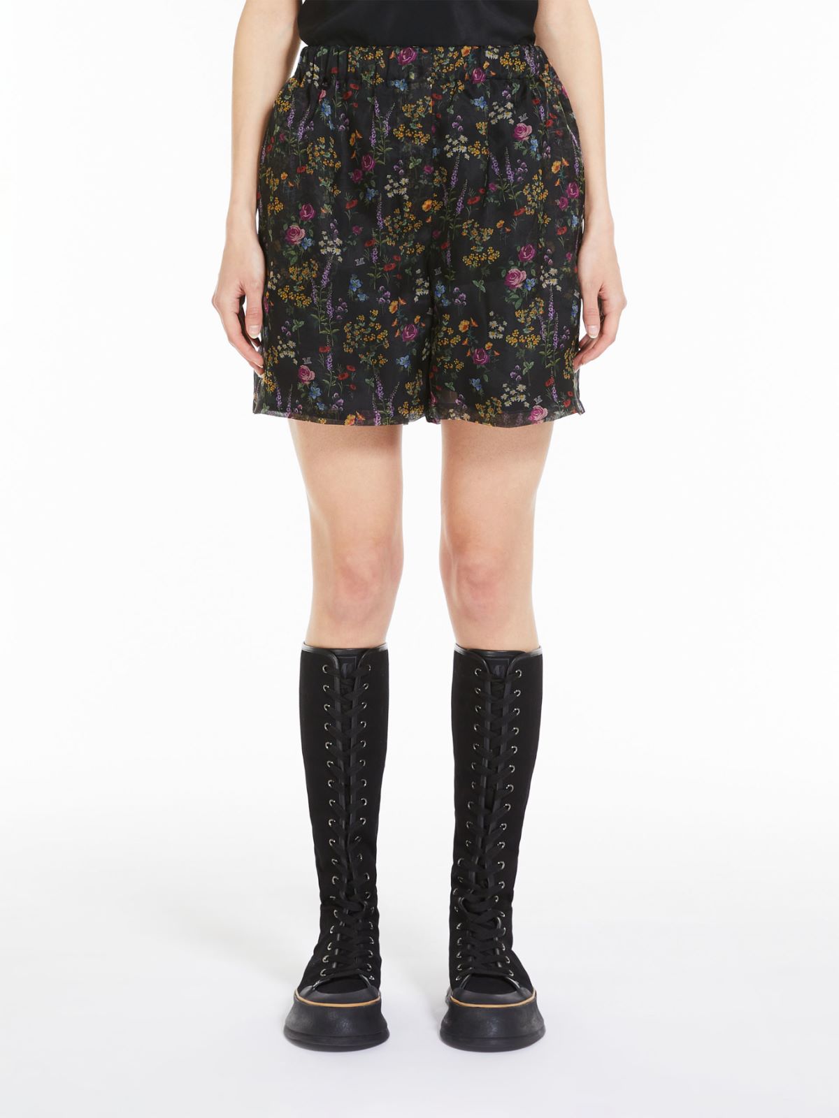 Floral silk organza shorts