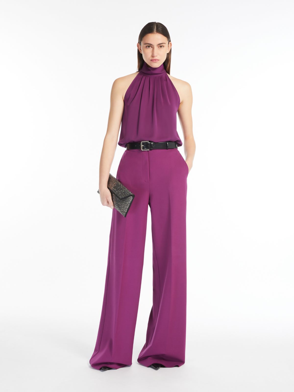 Long compact jersey trousers