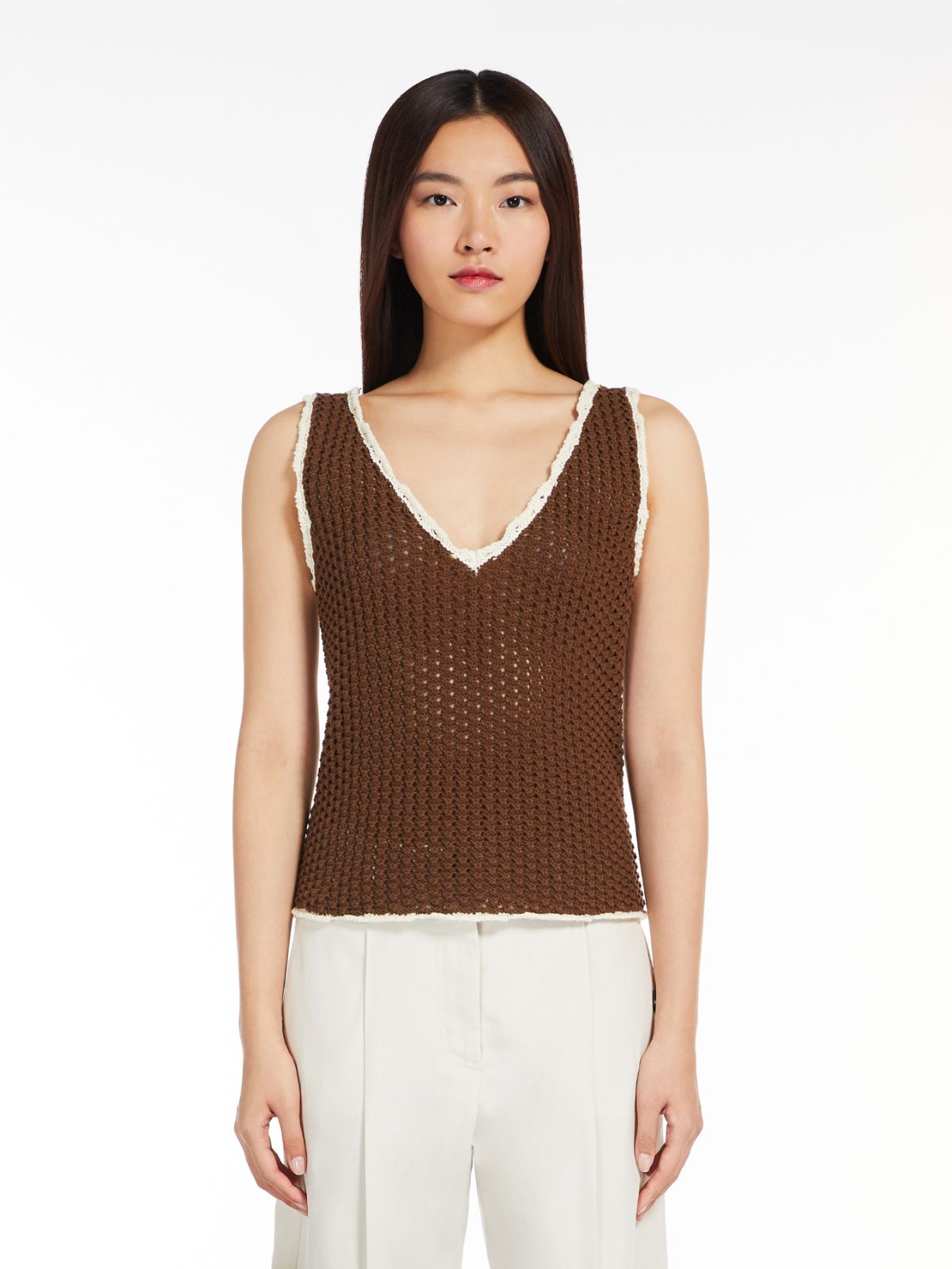 Crochet-knit cotton vest top