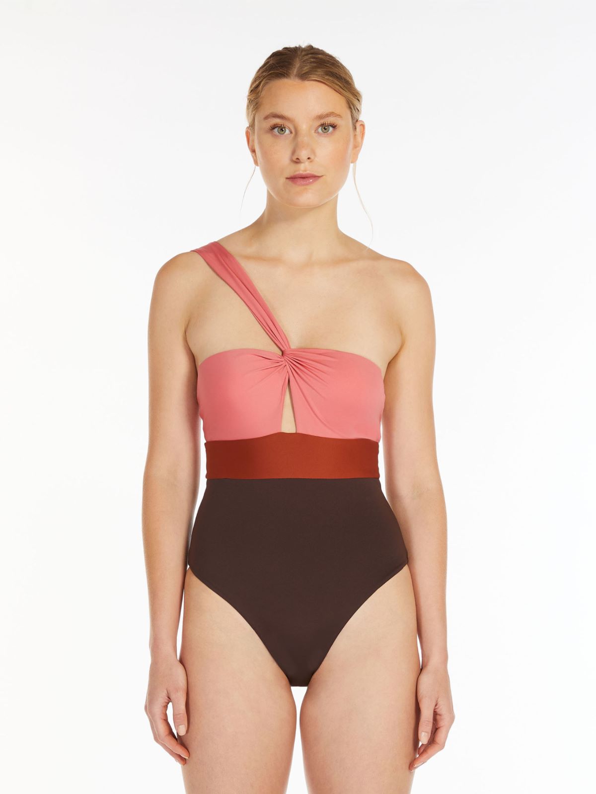Jersey one-piece one-shoulder swimsuit