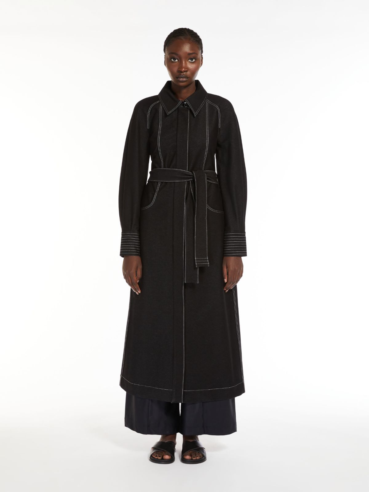 Denim-look jersey trench coat