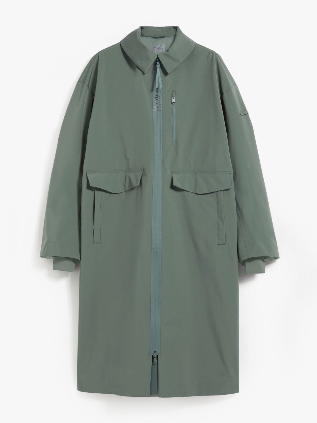 Rubber-coated technical canvas trench coat