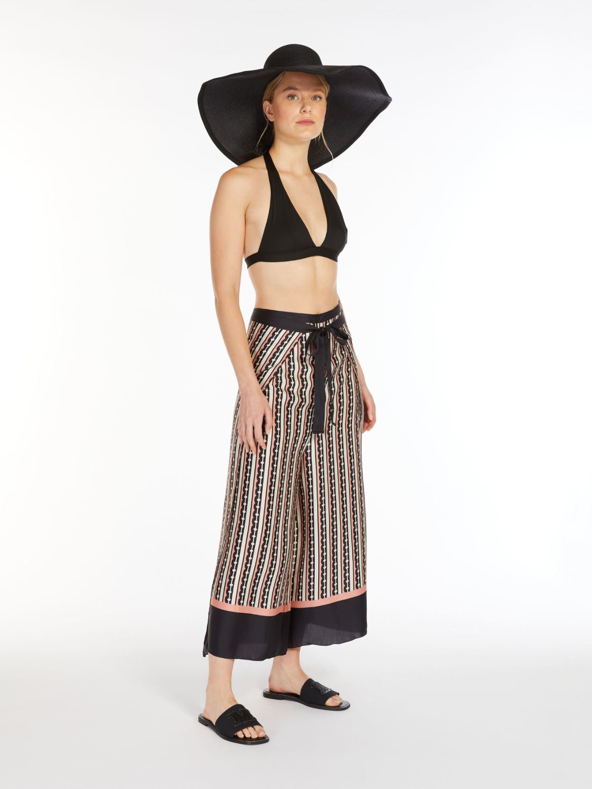 Printed satin pareo trousers