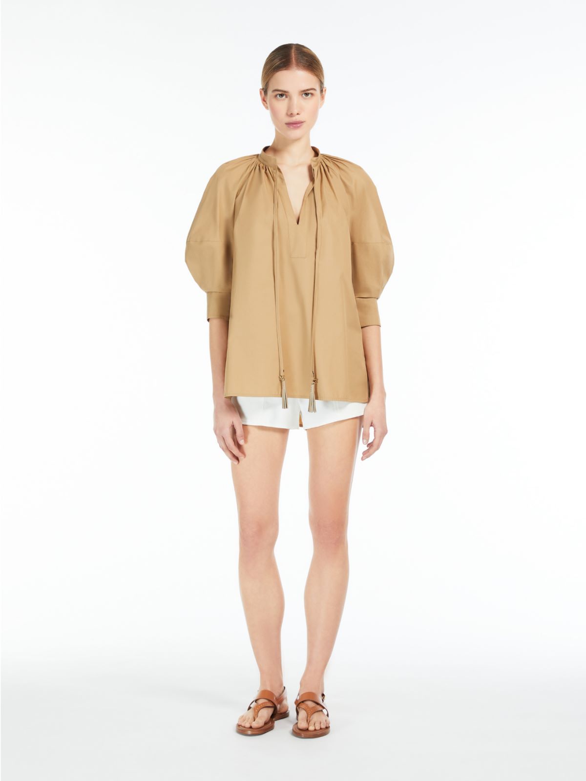 Cotton shirt with balloon sleeves