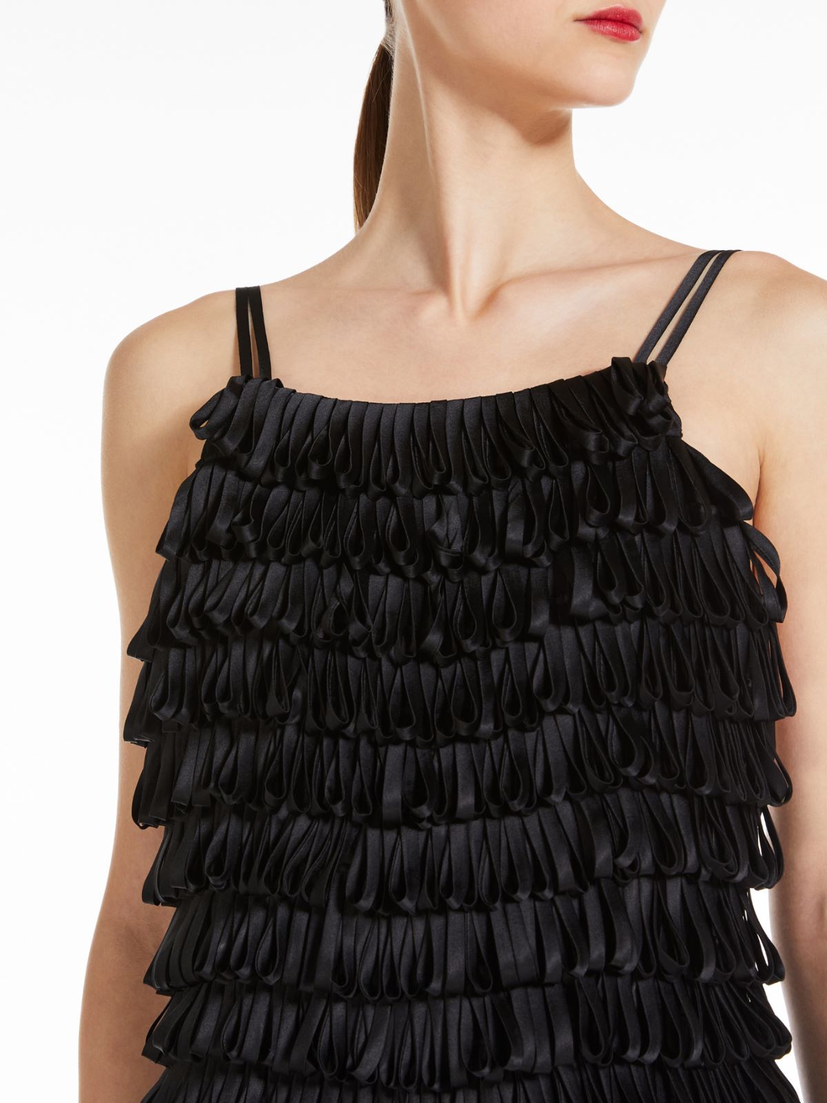 Embroidered cady flared dress