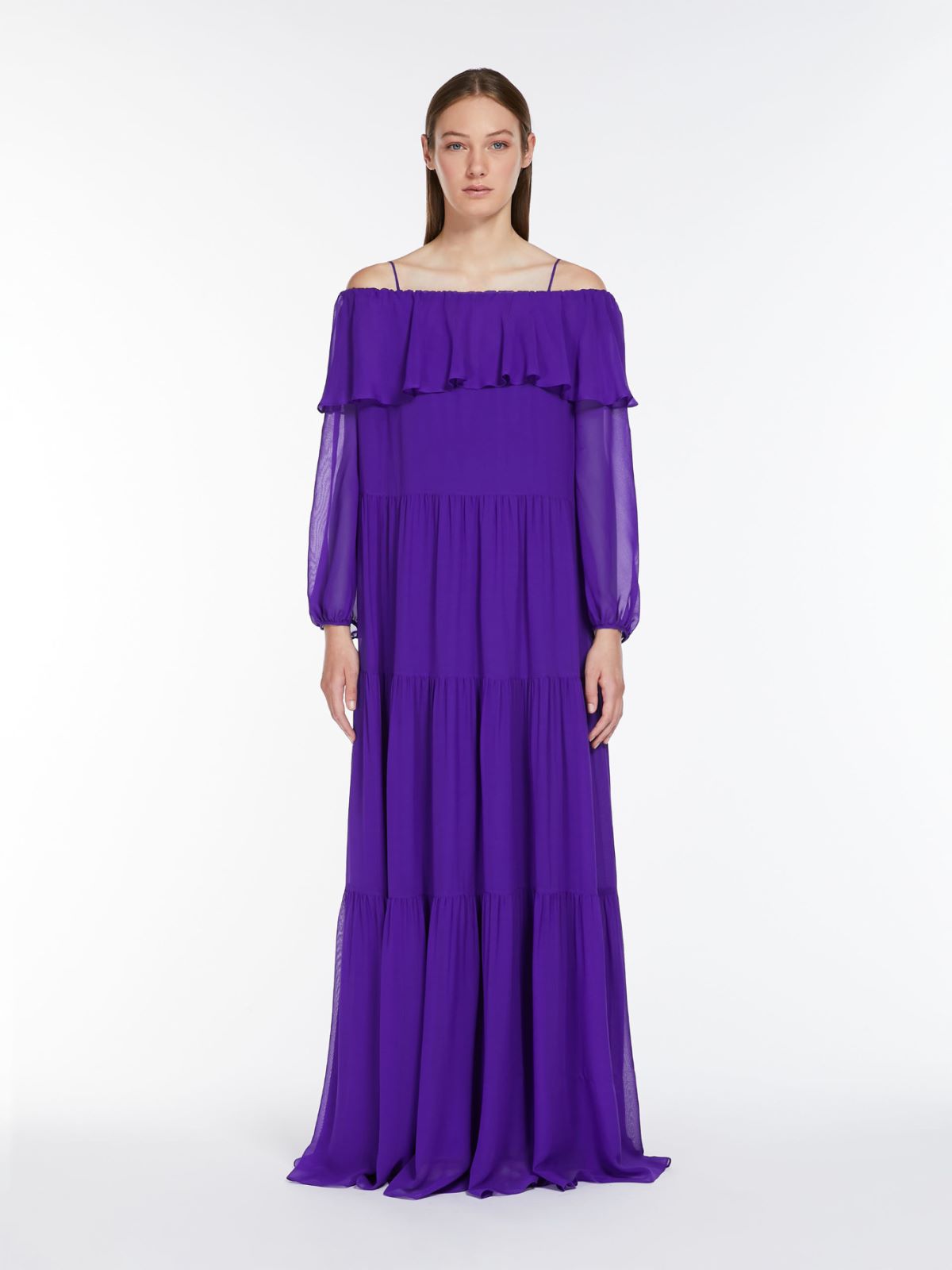 Printed silk off-the-shoulder dress