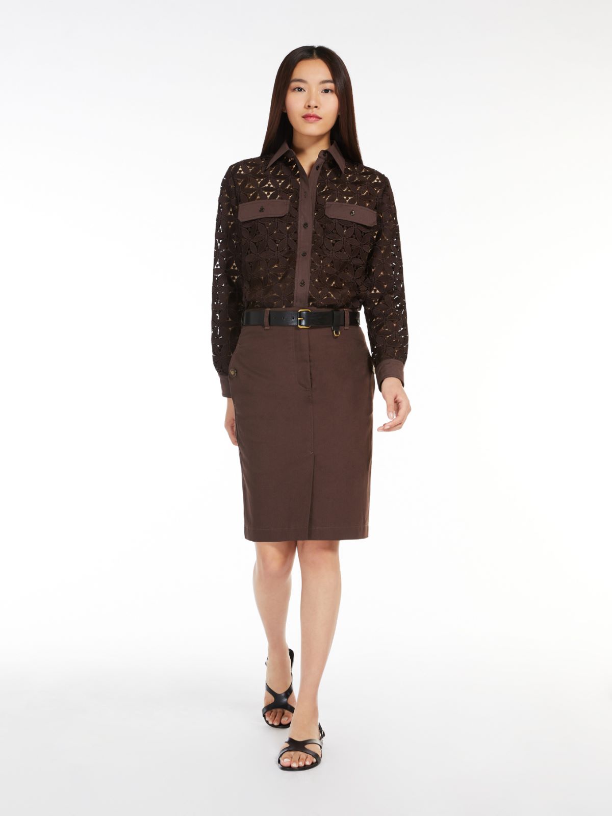 Macramé and poplin shirt