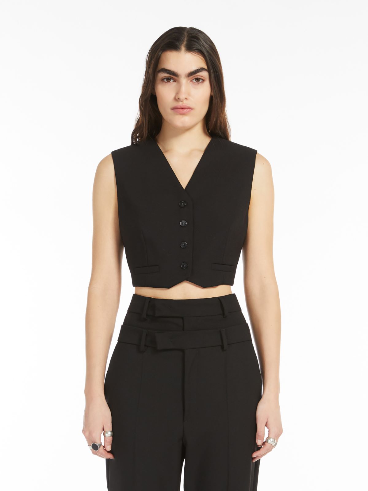 Cropped stretch wool waistcoat