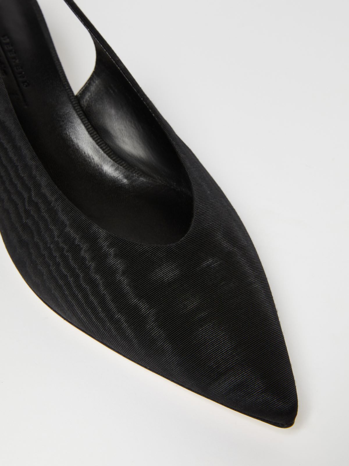 Moiré slingbacks with bauble-shaped heels