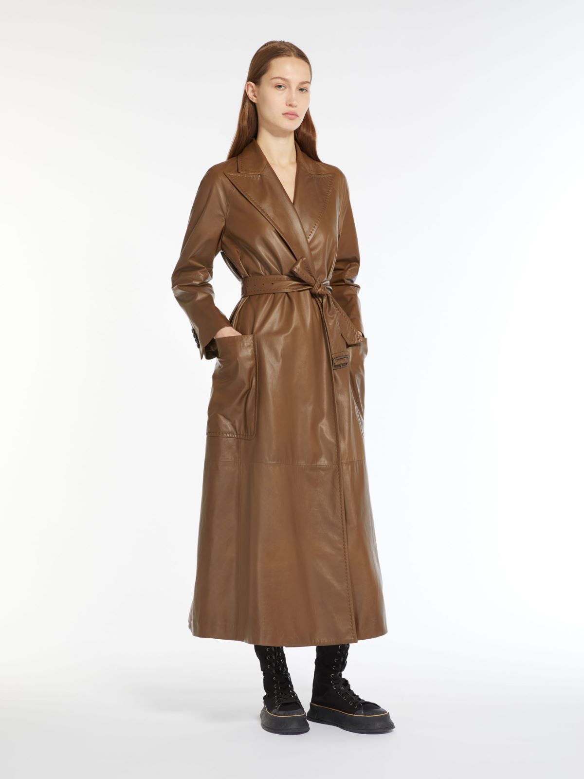 Nappa leather wrap trench coat