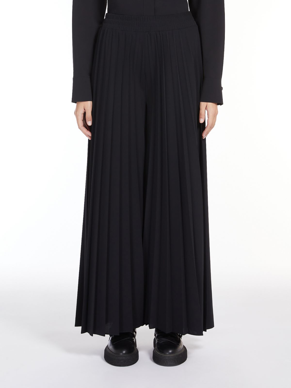 Pleated jersey A-line trousers