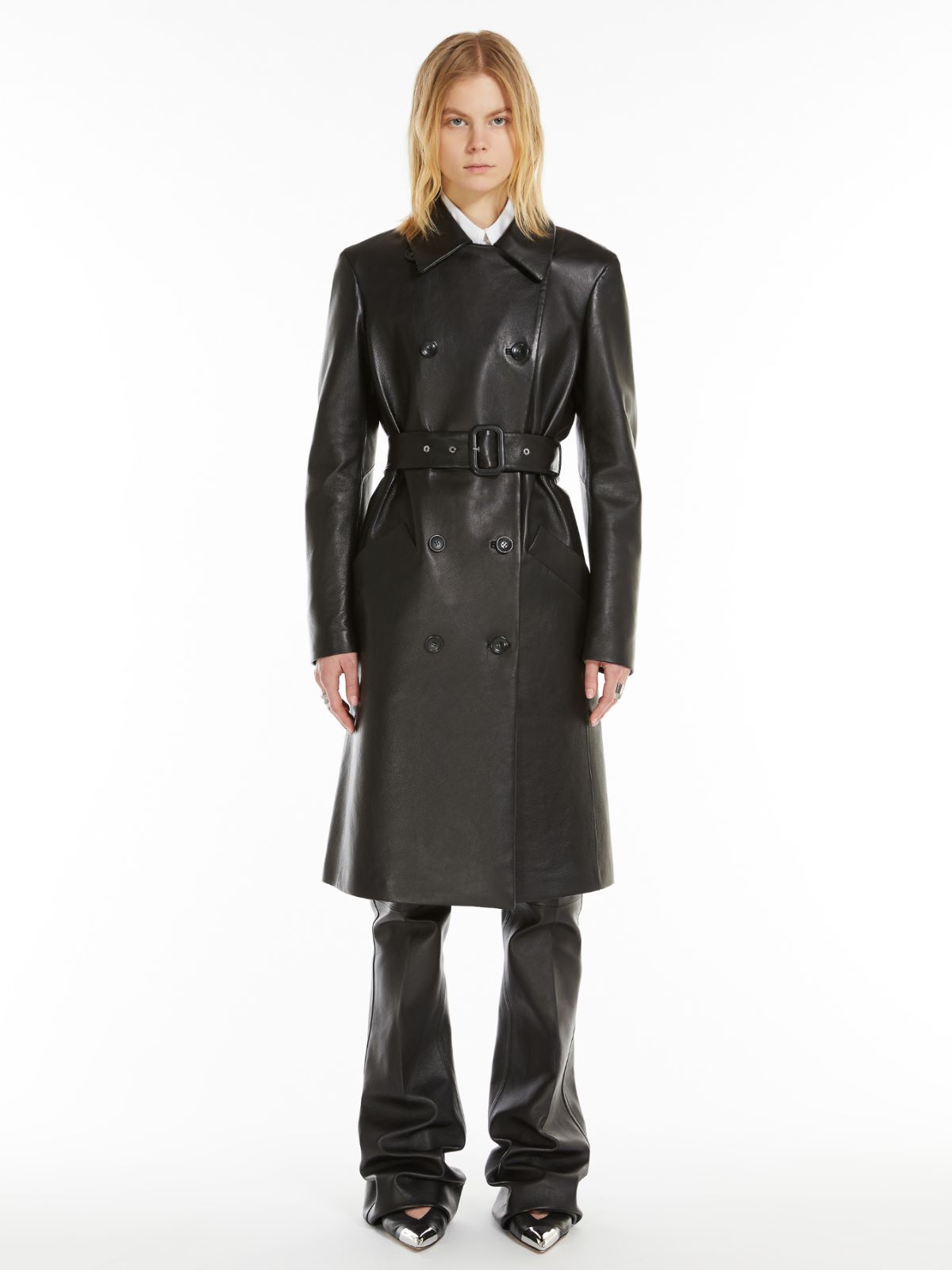 Nappa leather trench coat