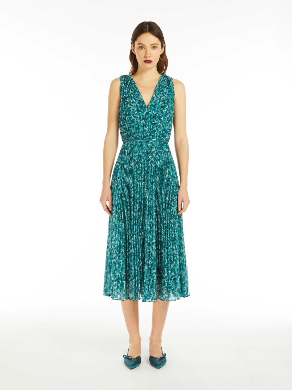 Printed georgette pleated dress