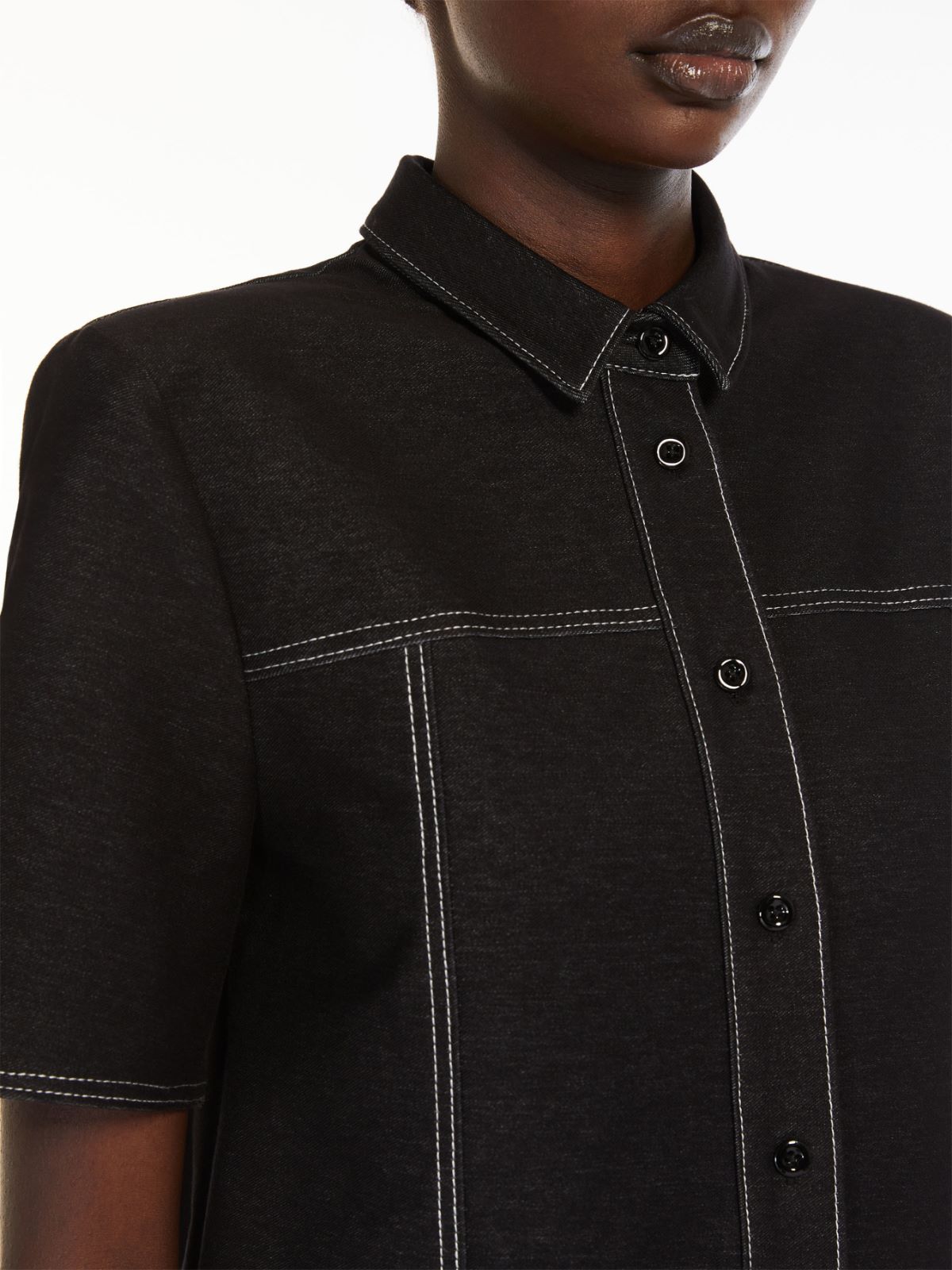 Denim-look jersey tunic-style shirt