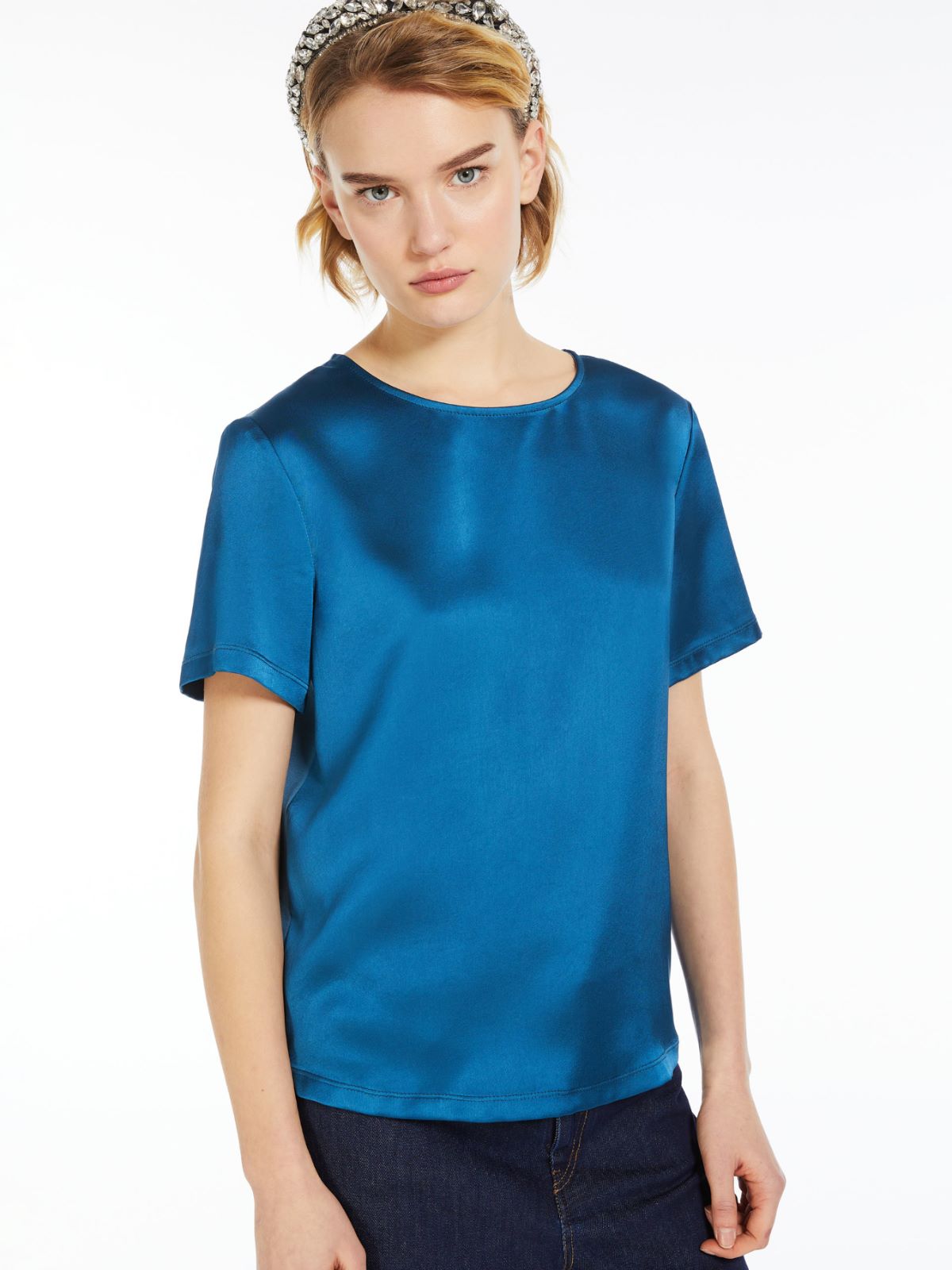 Technical satin and jersey T-shirt