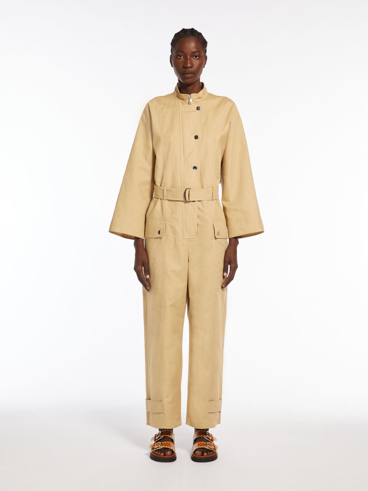 Cotton and linen basketweave jumpsuit