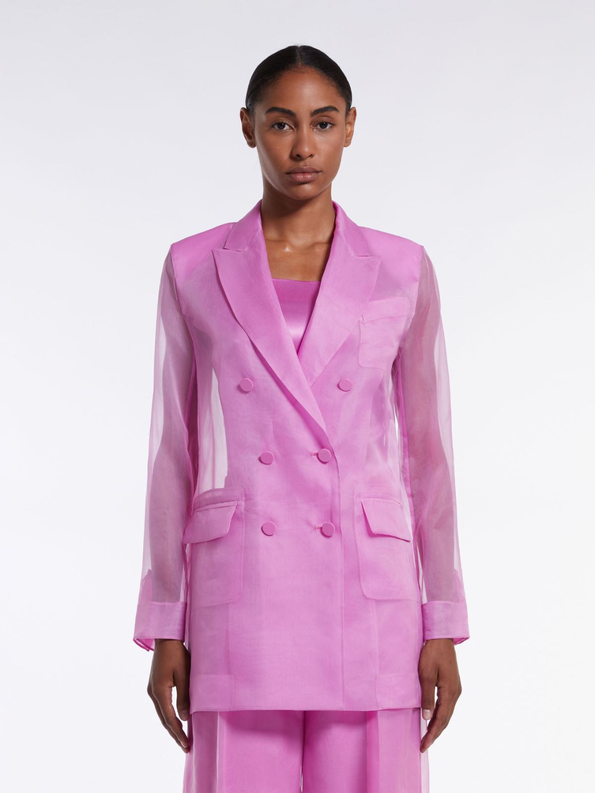 Silk organza double-breasted blazer