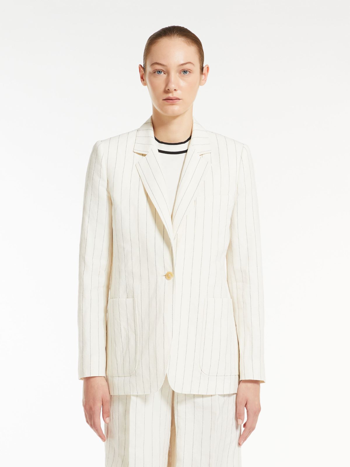 Single-breasted blazer in pinstriped canvas