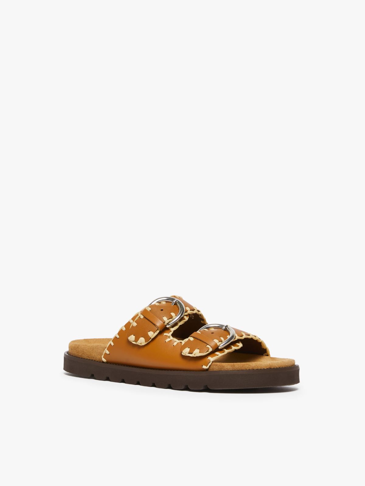 Cuoietto leather and raffia sandals