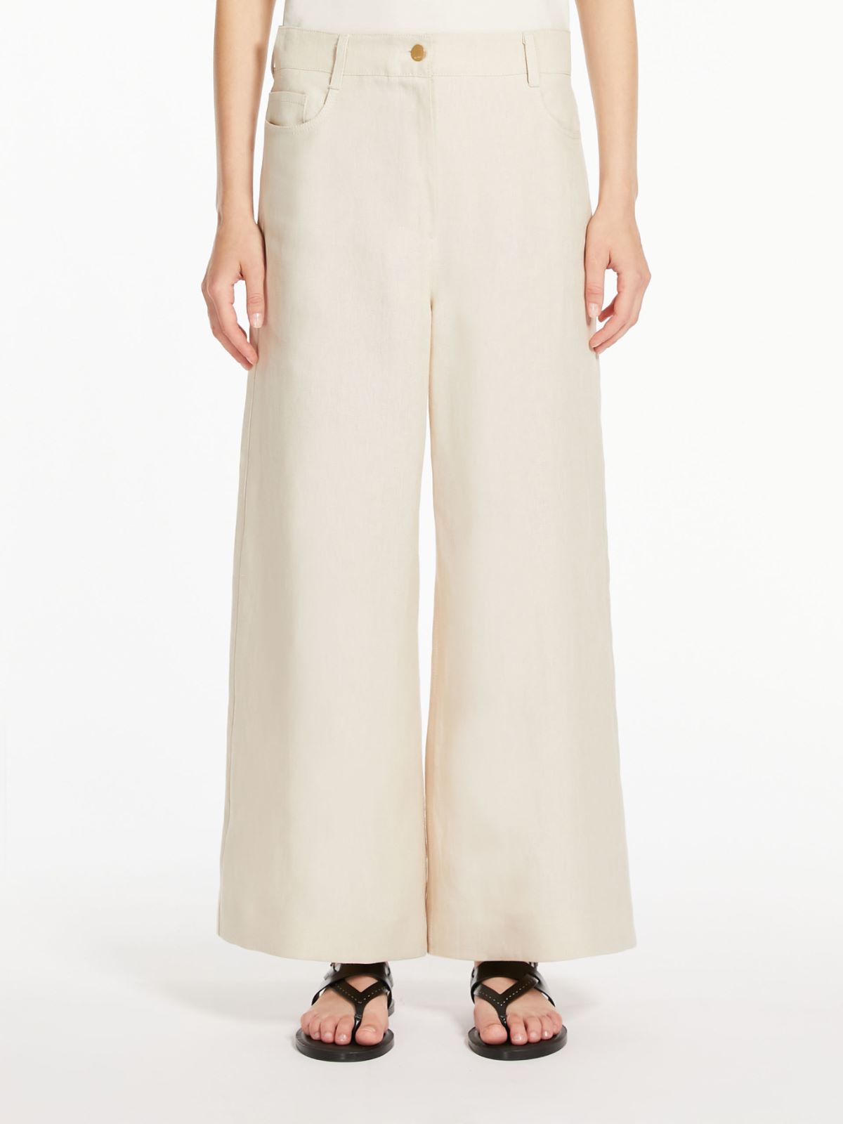 Wide-fit linen canvas trousers