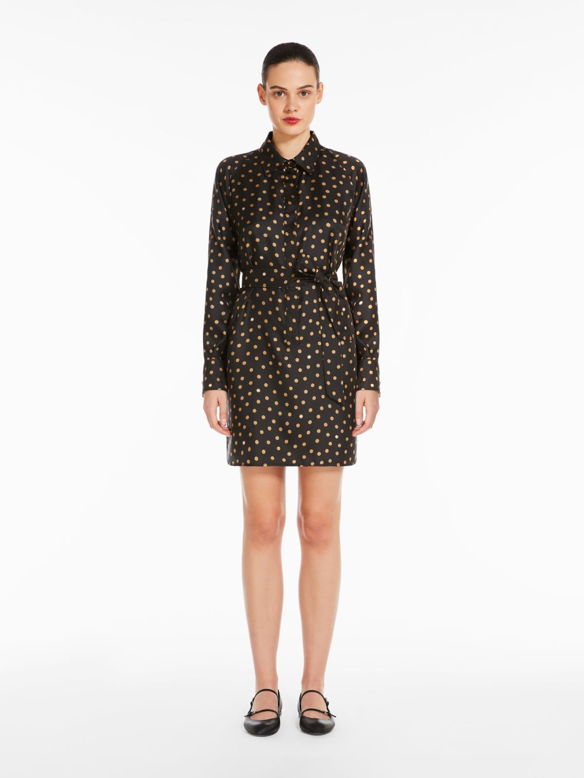 Printed silk shirt dress