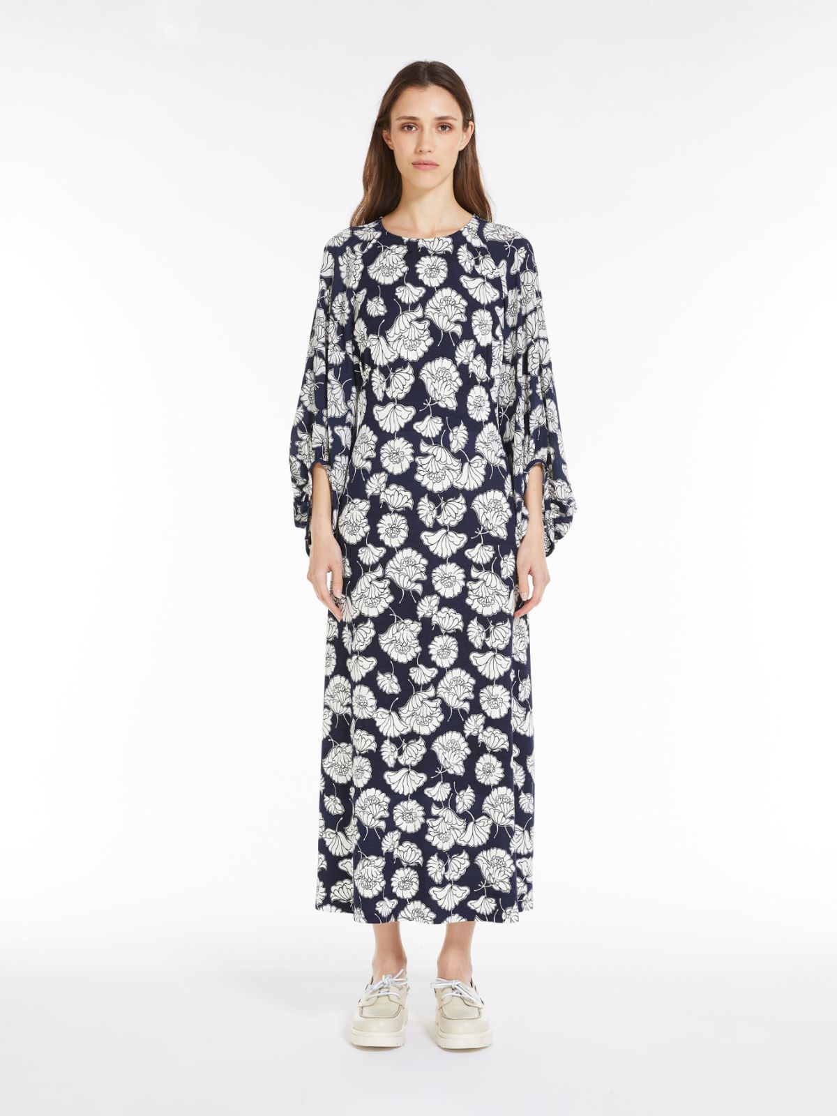 Jersey dress with printed sleeves