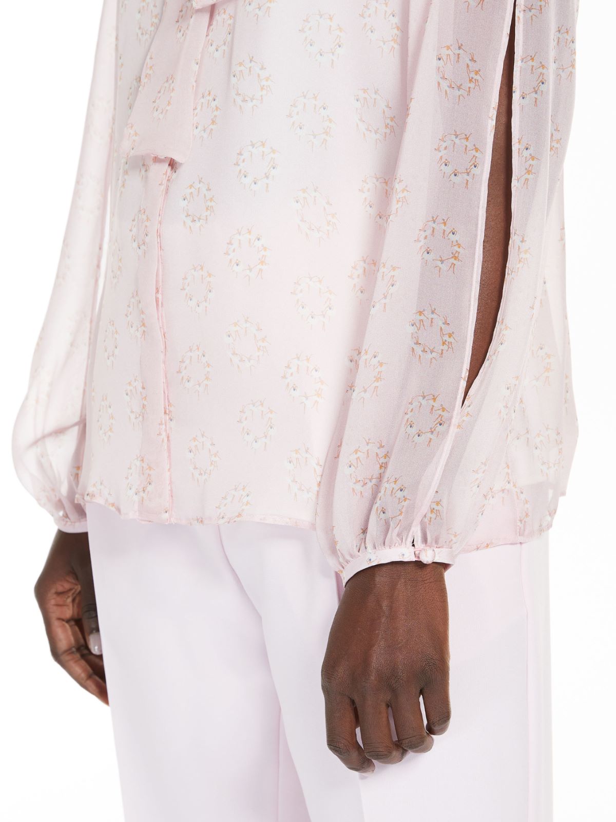 Printed silk blouse with bow