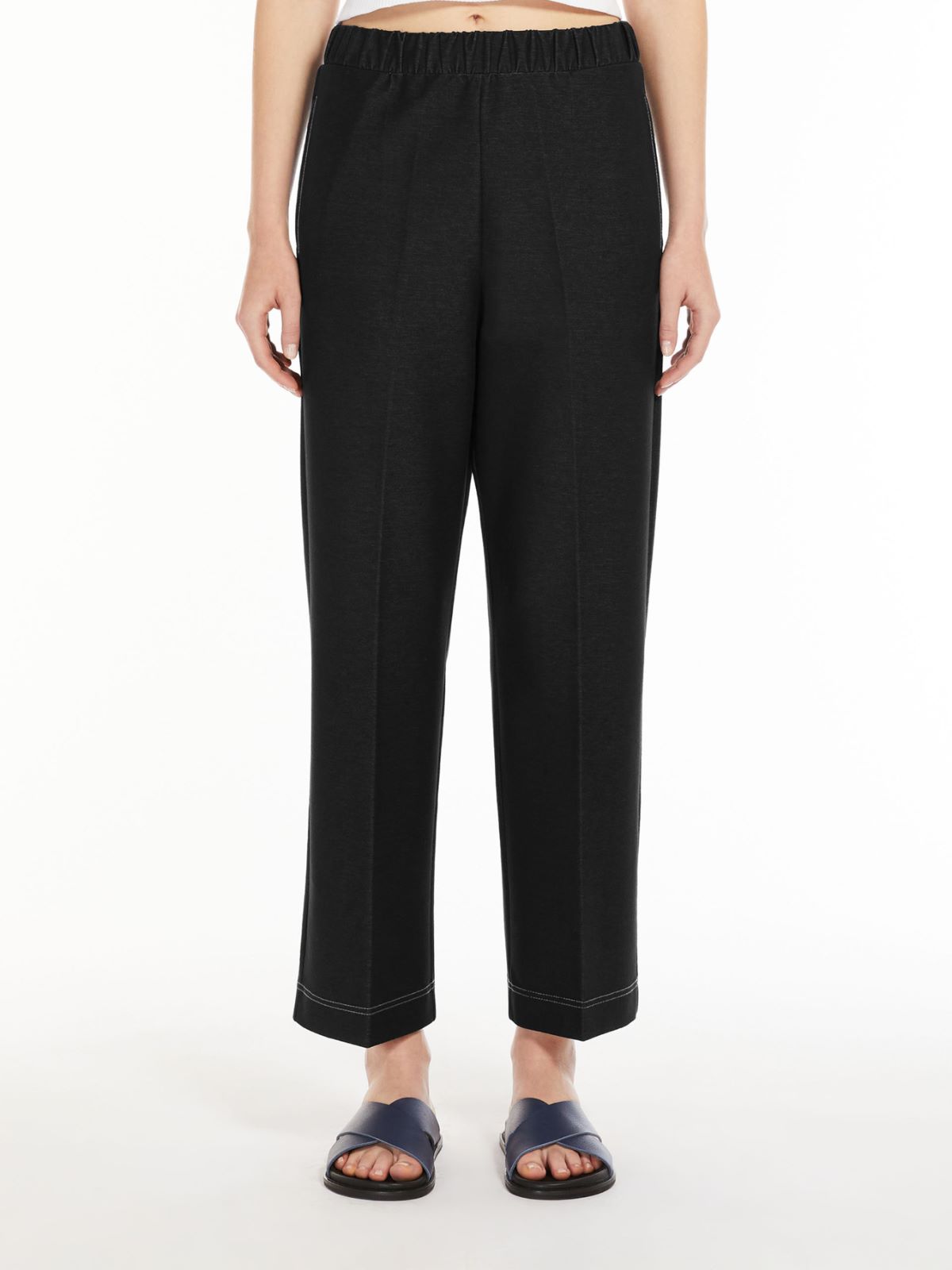 Denim-look jersey trousers