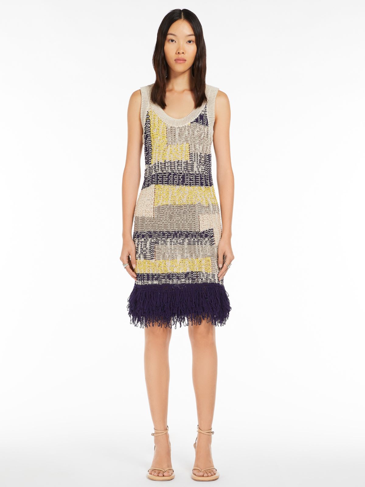 Knit dress with fringe