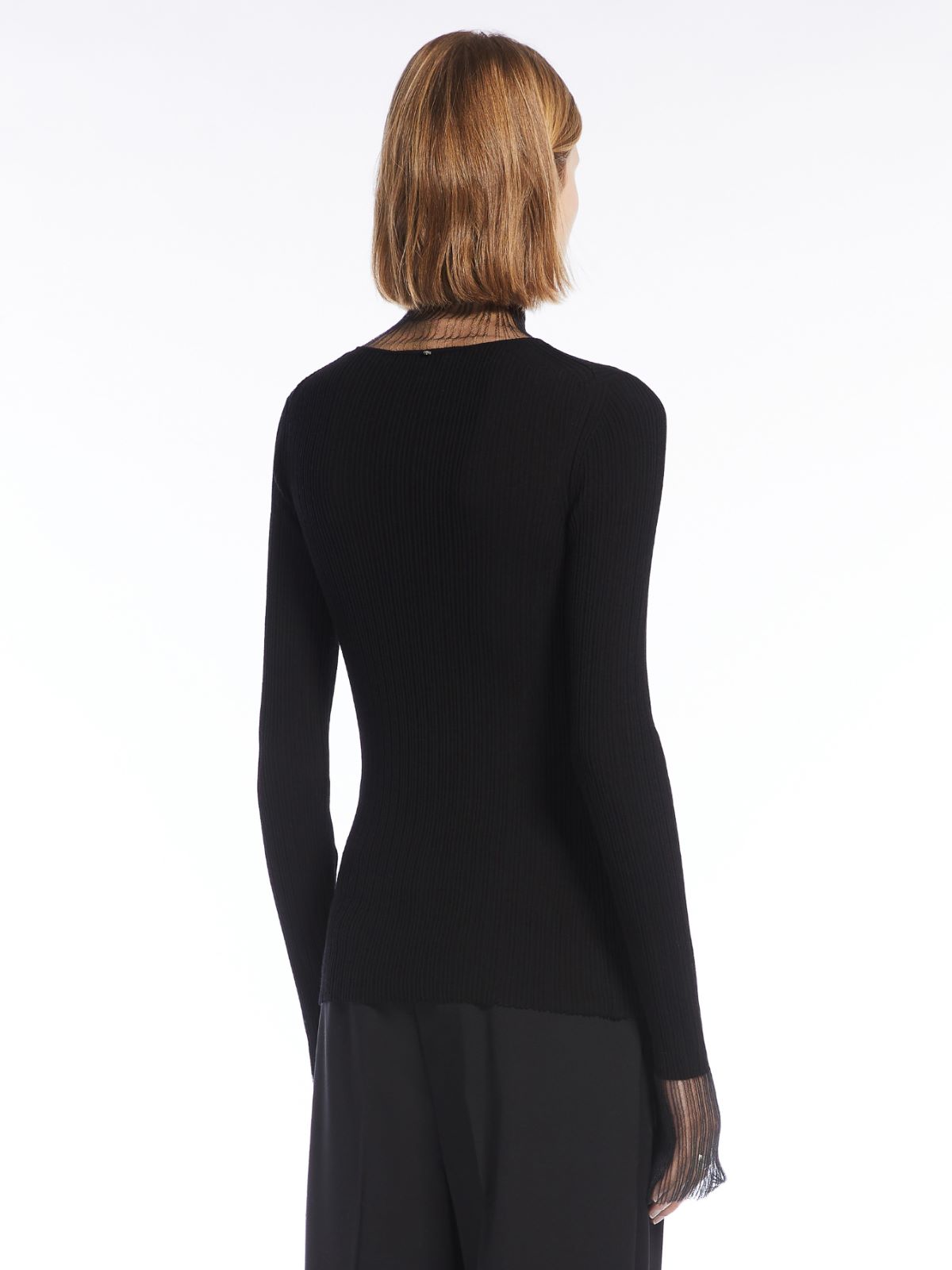 Directional rib mock-polo-neck sweater