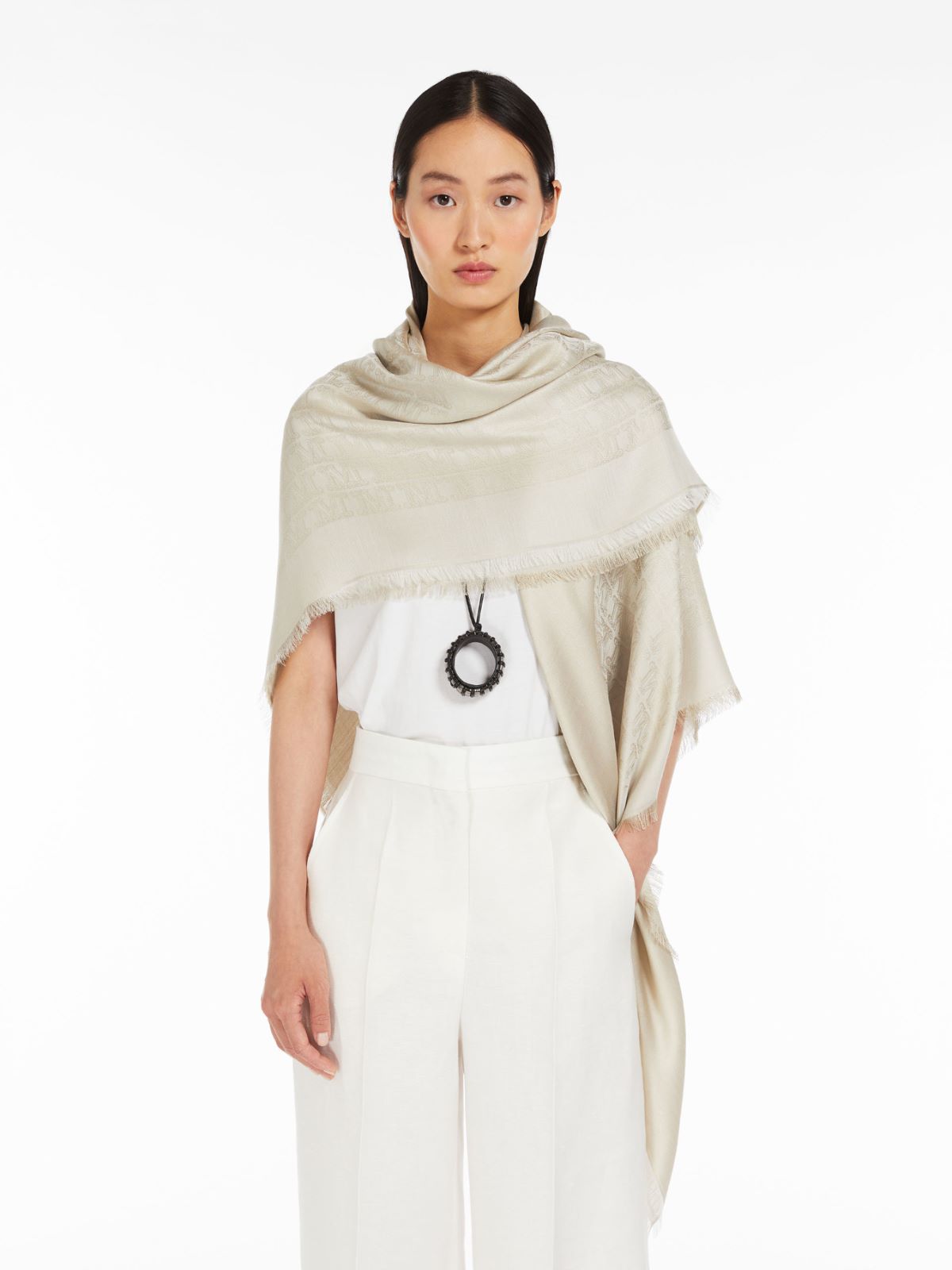 Jacquard-knit silk and cotton shawl