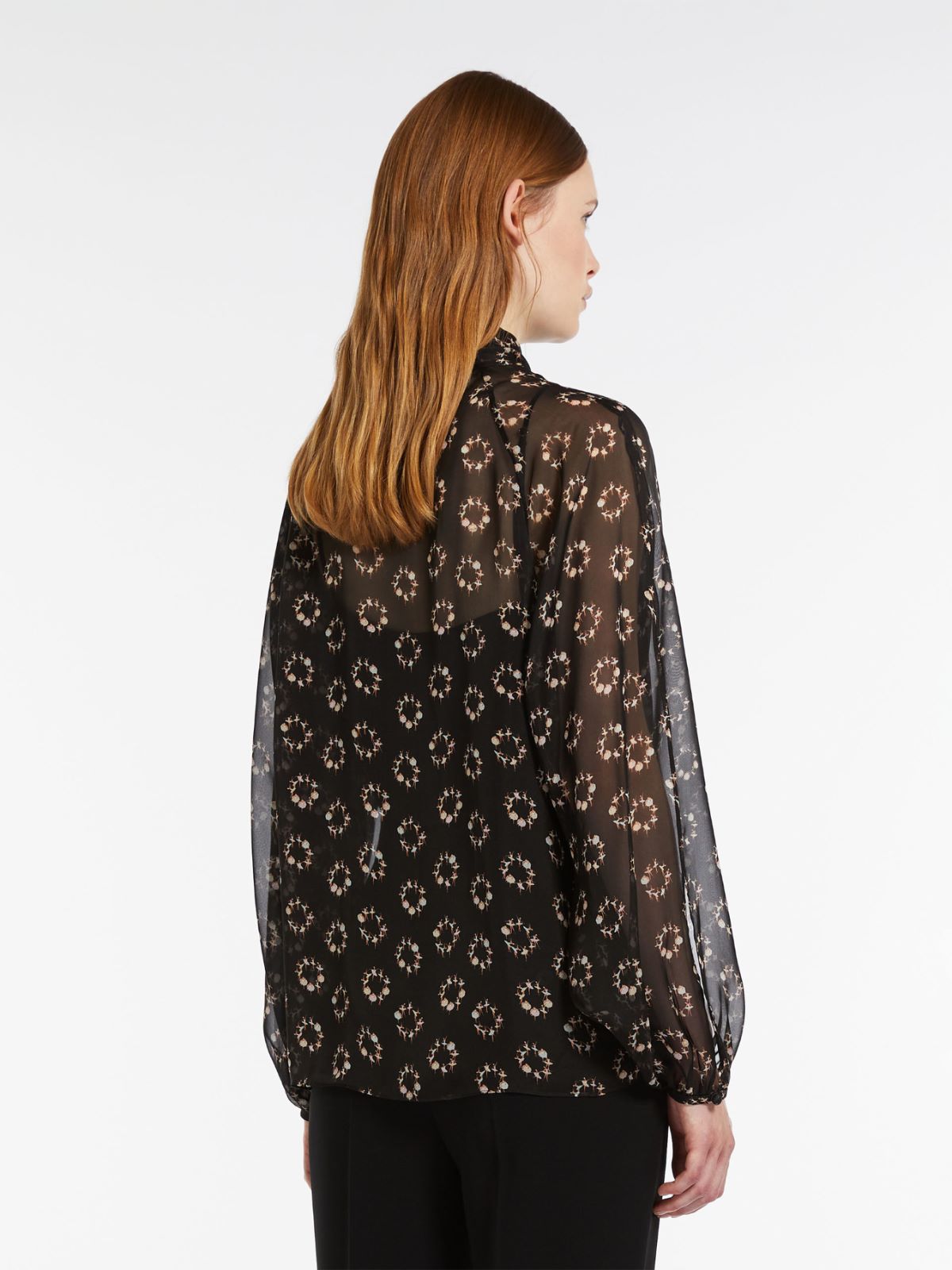Printed silk blouse with bow