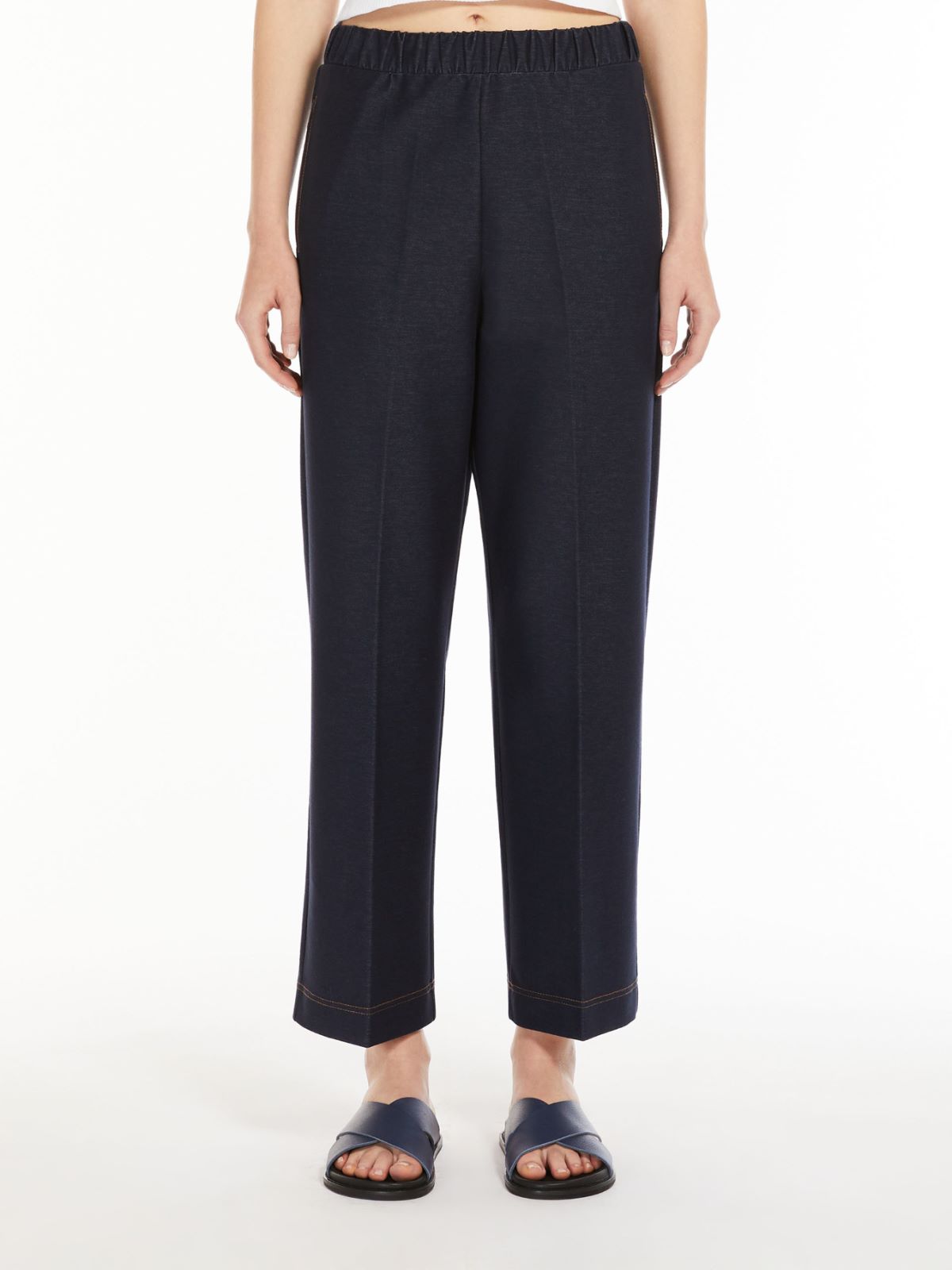Denim-look jersey trousers