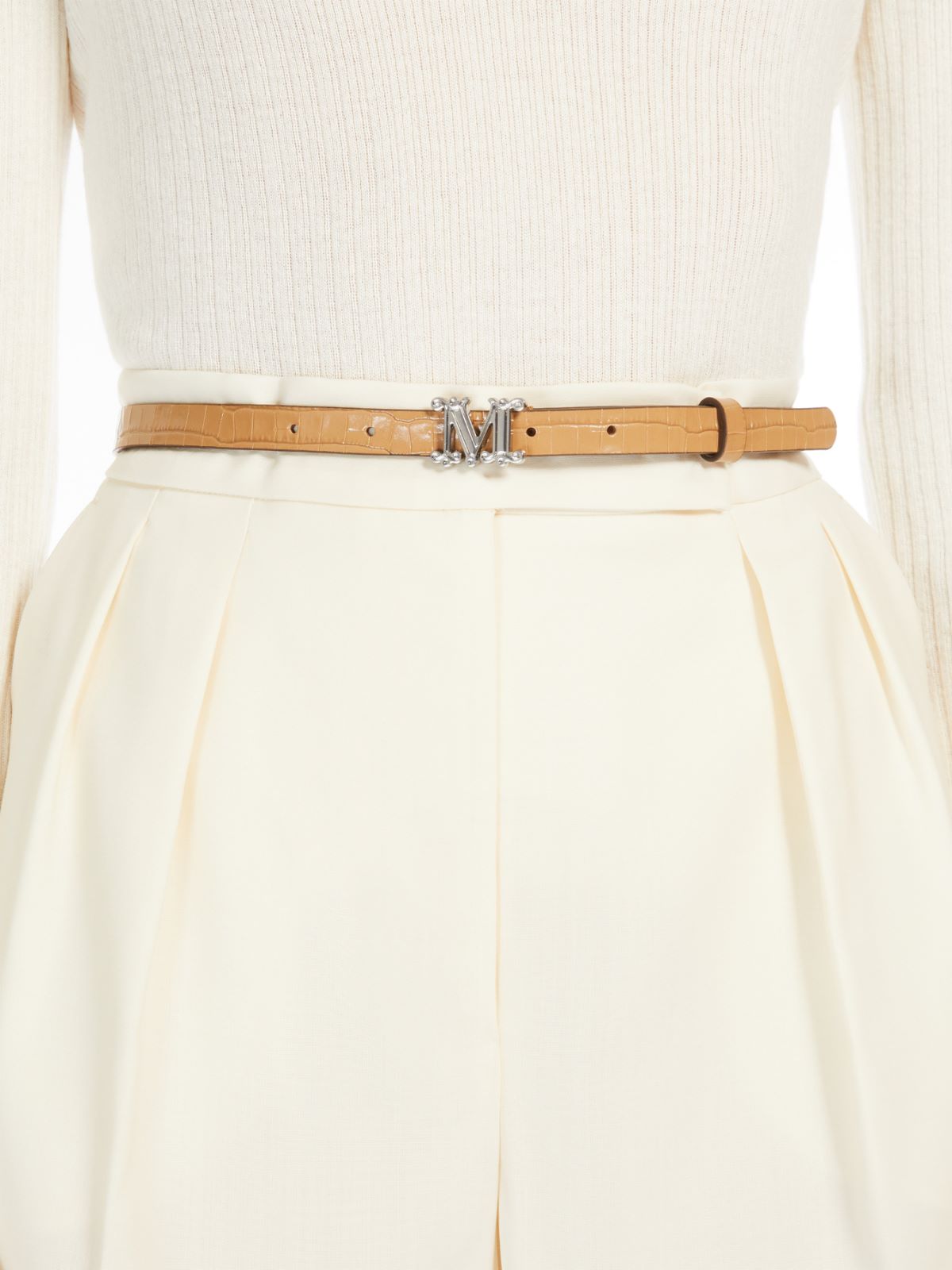 Crocodile-print leather Monogram belt