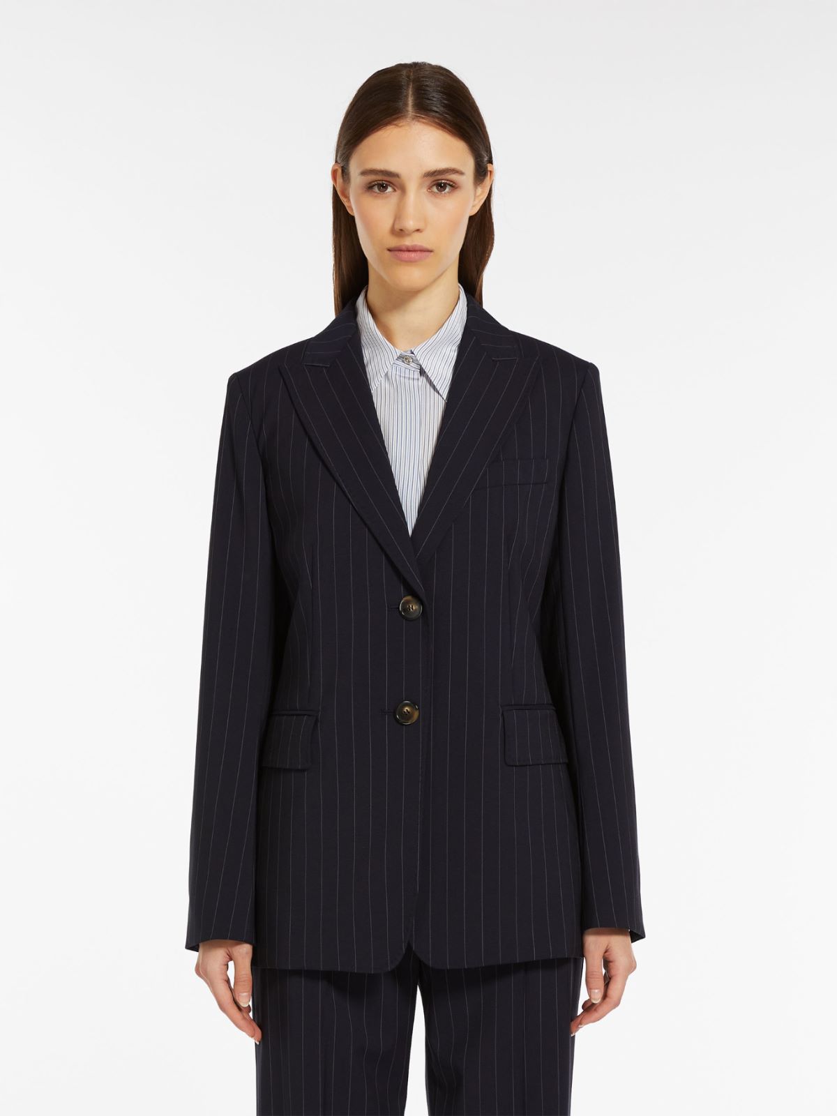Single-breasted pinstripe wool blazer