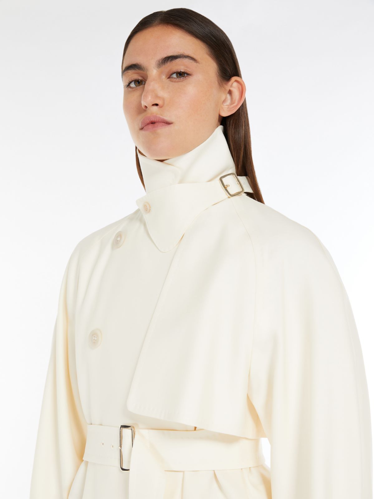 Flared trench coat in wool and silk