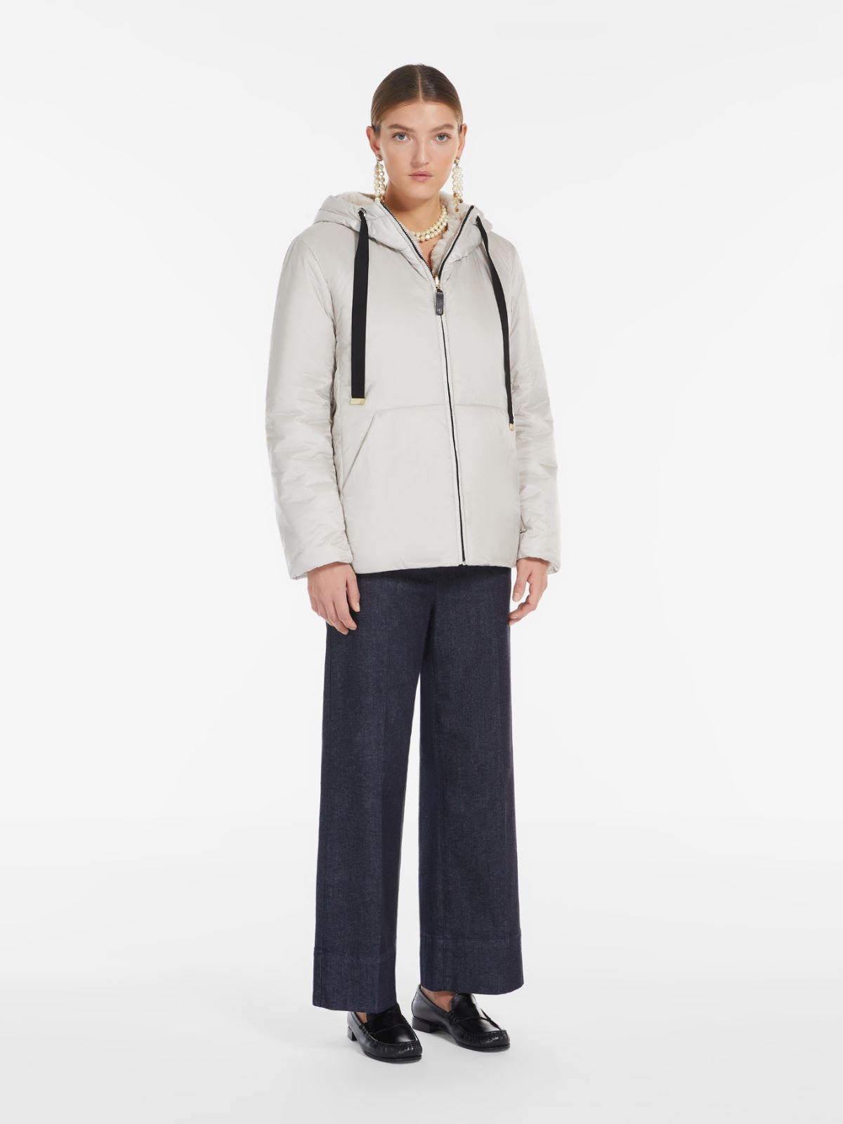 Reversible technical canvas cropped sweatshirt