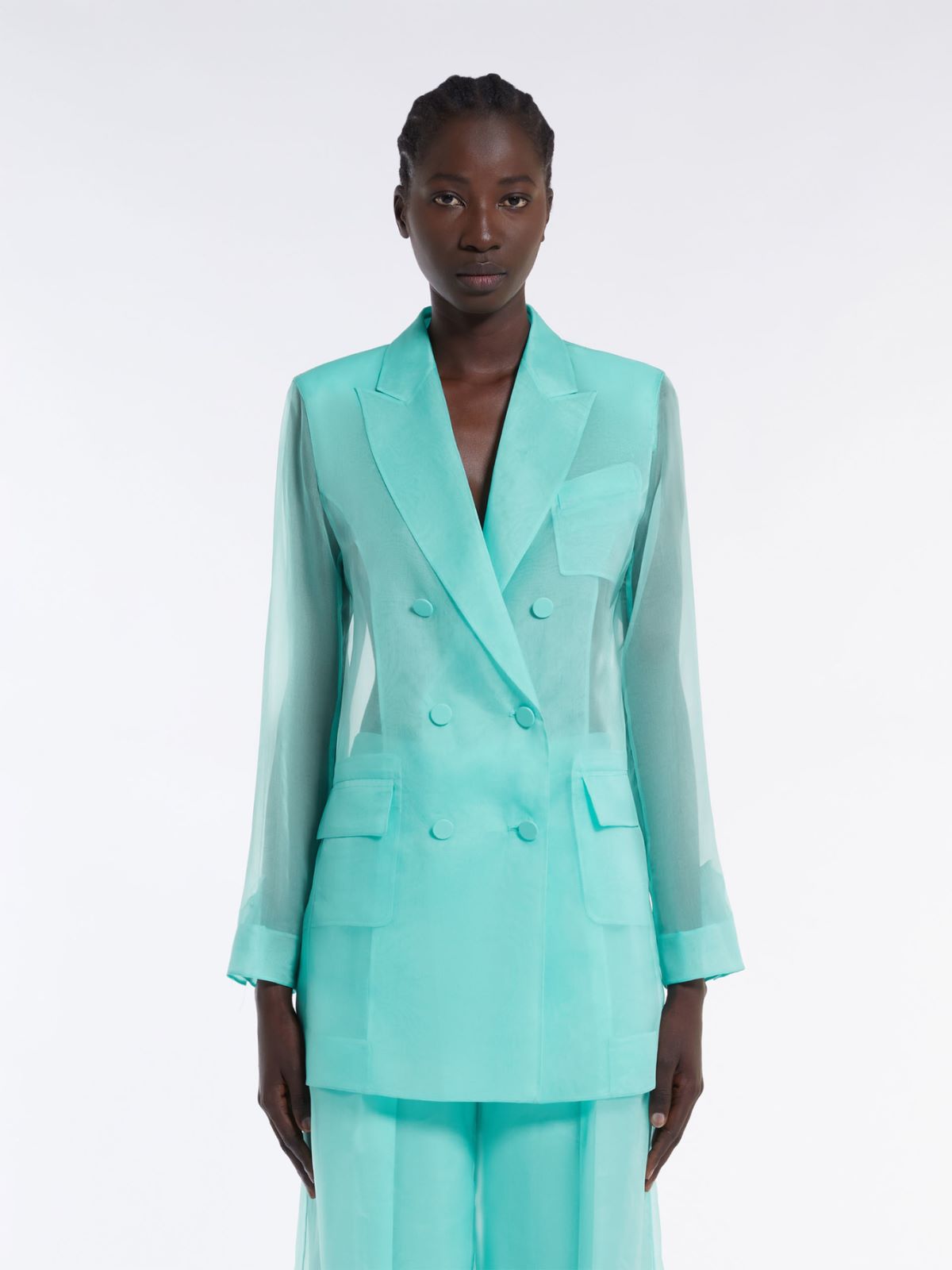 Silk organza double-breasted blazer