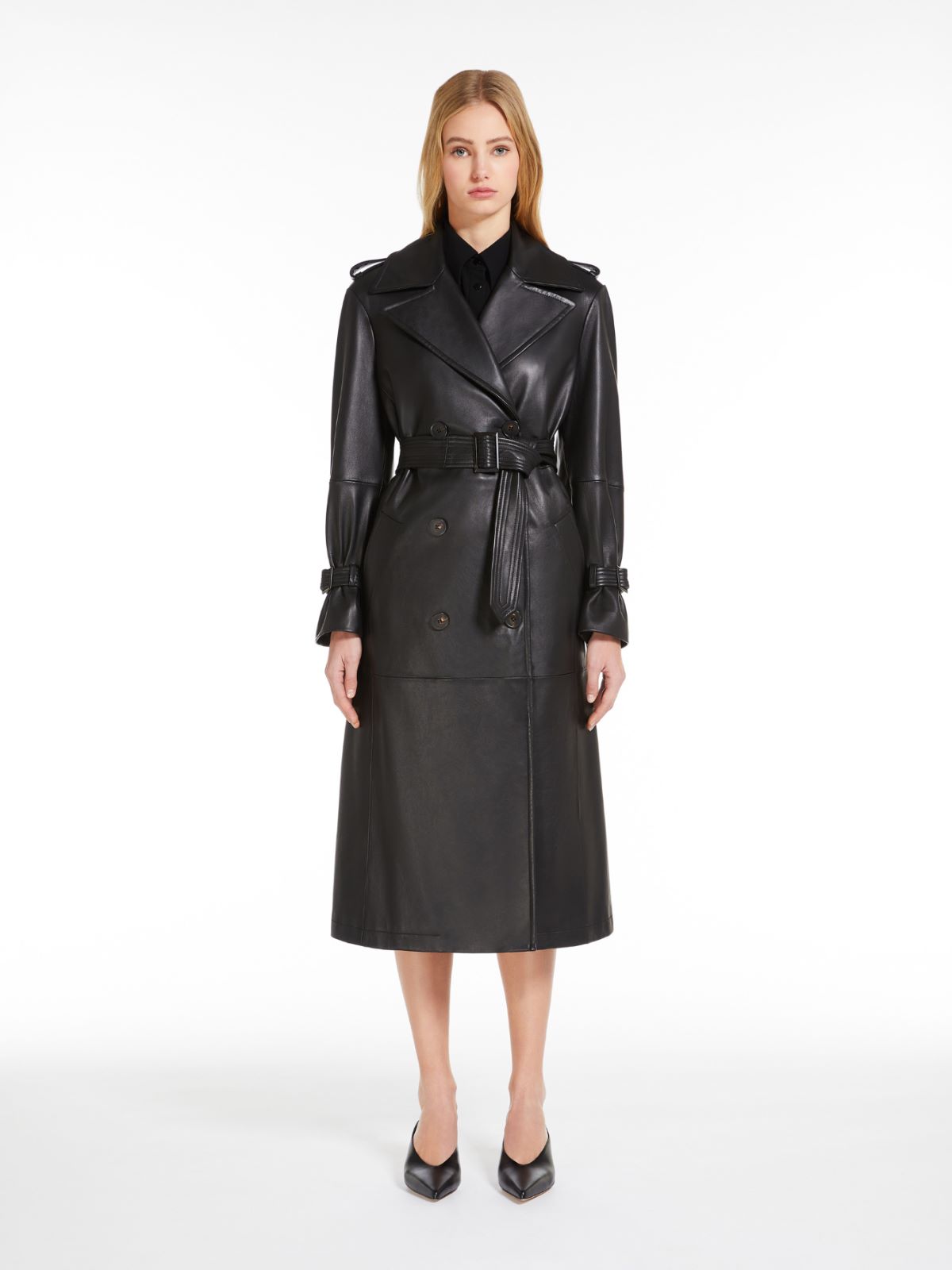 Nappa leather trench coat