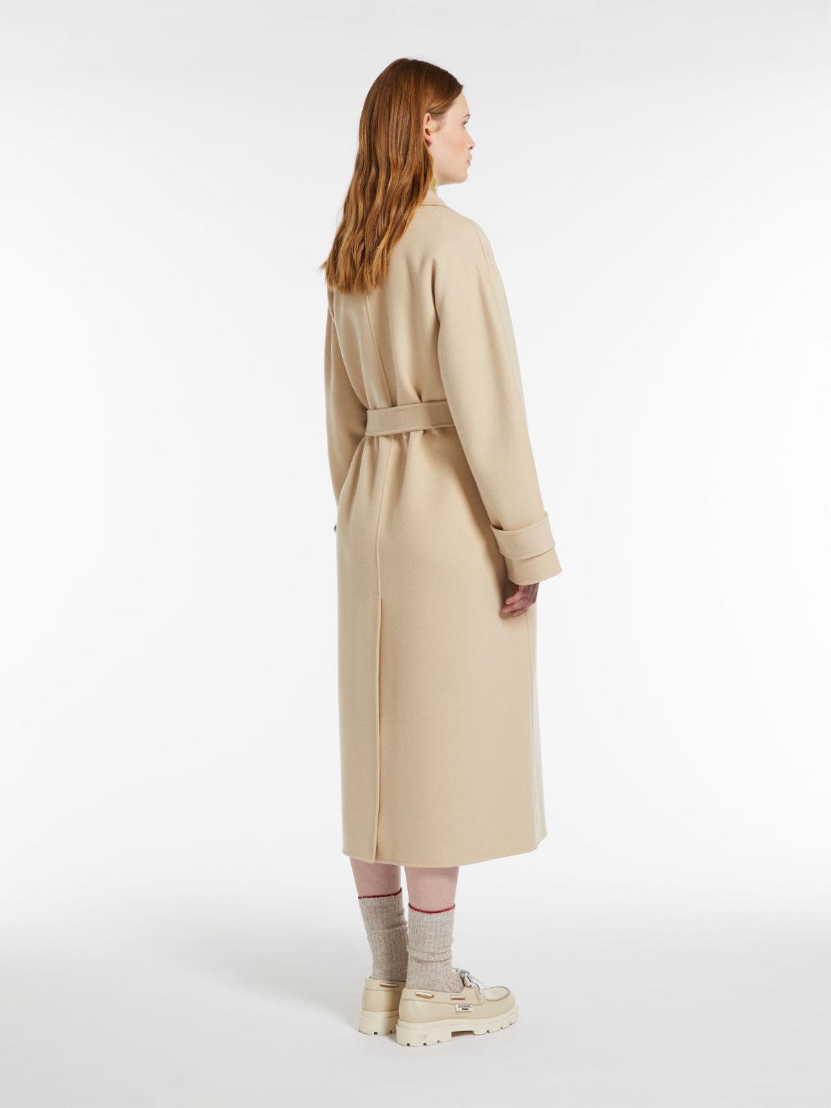 Long wool and technical fabric trench coat