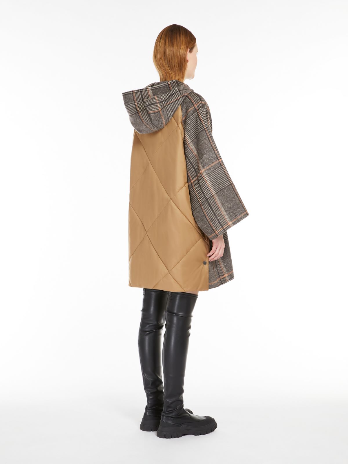 Chequered wool and water-repellent canvas coat