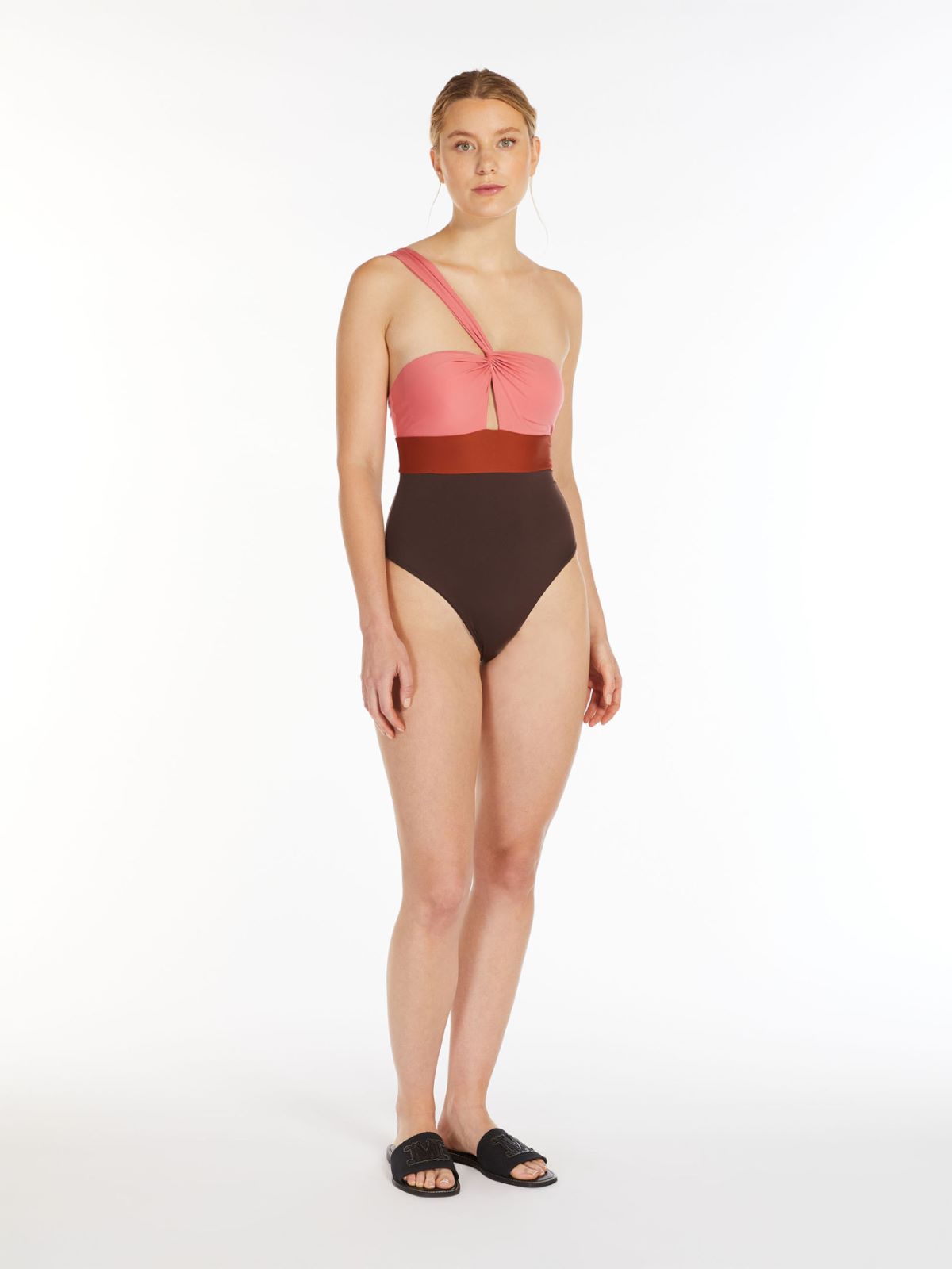 Jersey one-piece one-shoulder swimsuit