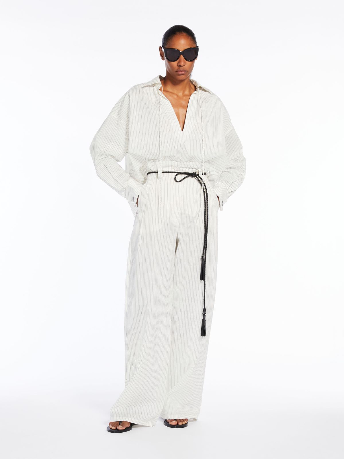 Wide trousers in pinstriped canvas