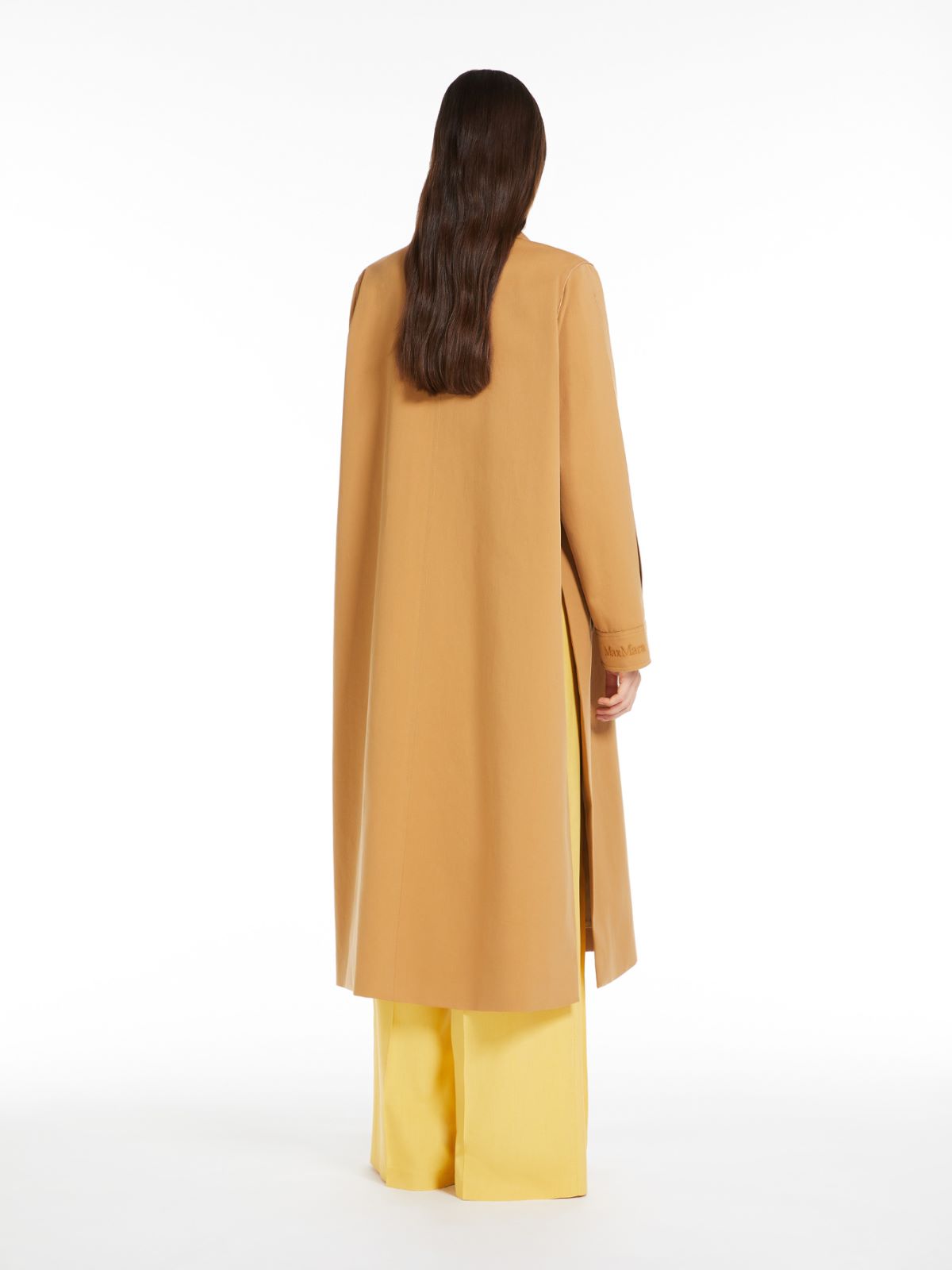 Water-repellent gabardine flared trench coat