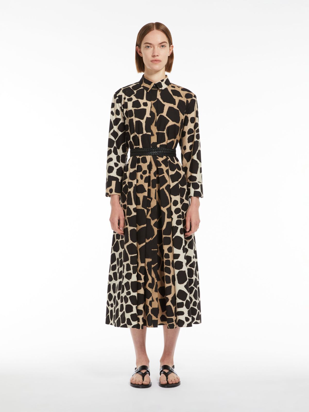 Printed poplin shirt dress