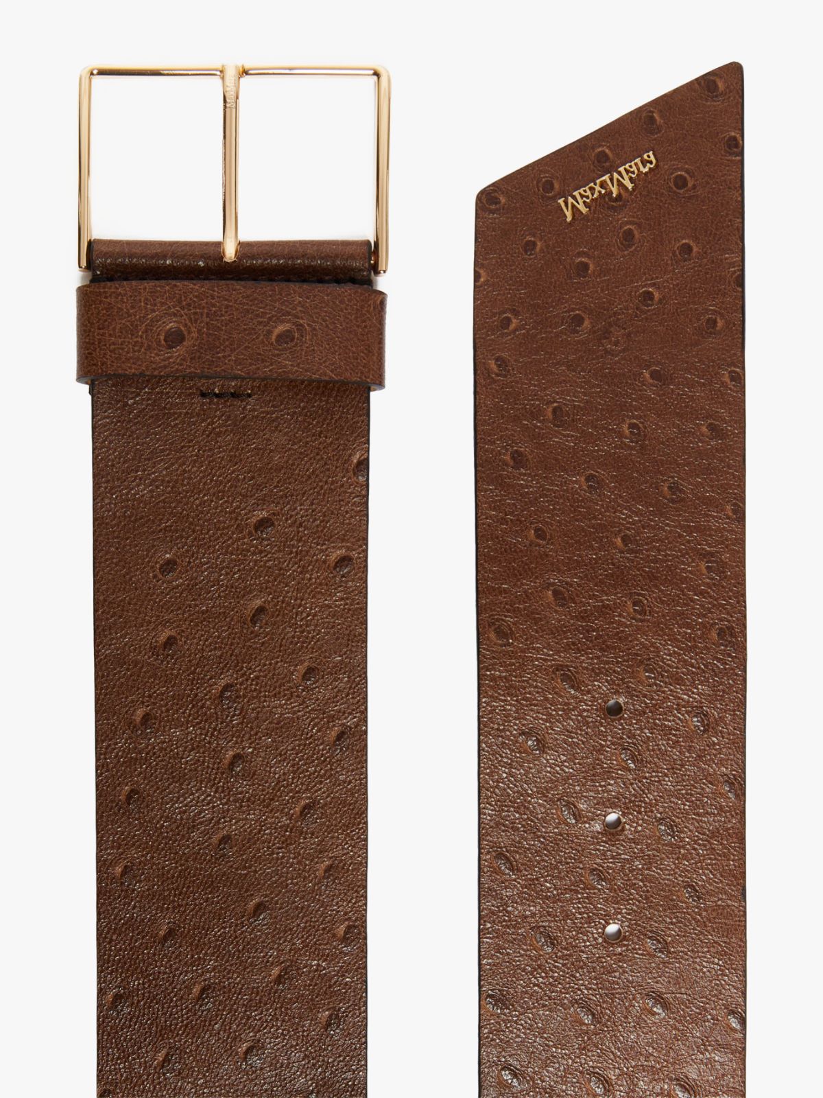 Ostrich-print leather belt