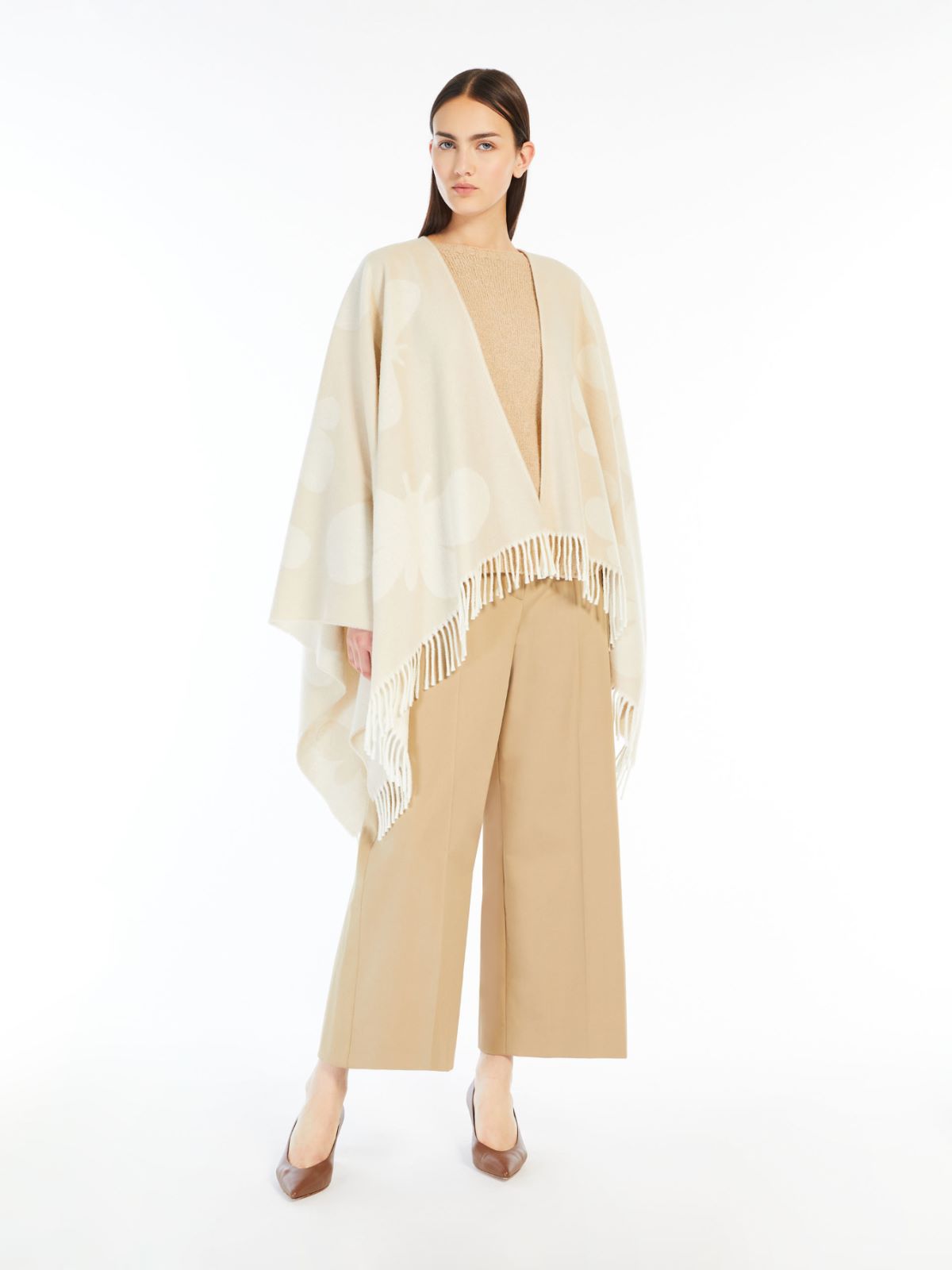 Jacquard wool poncho